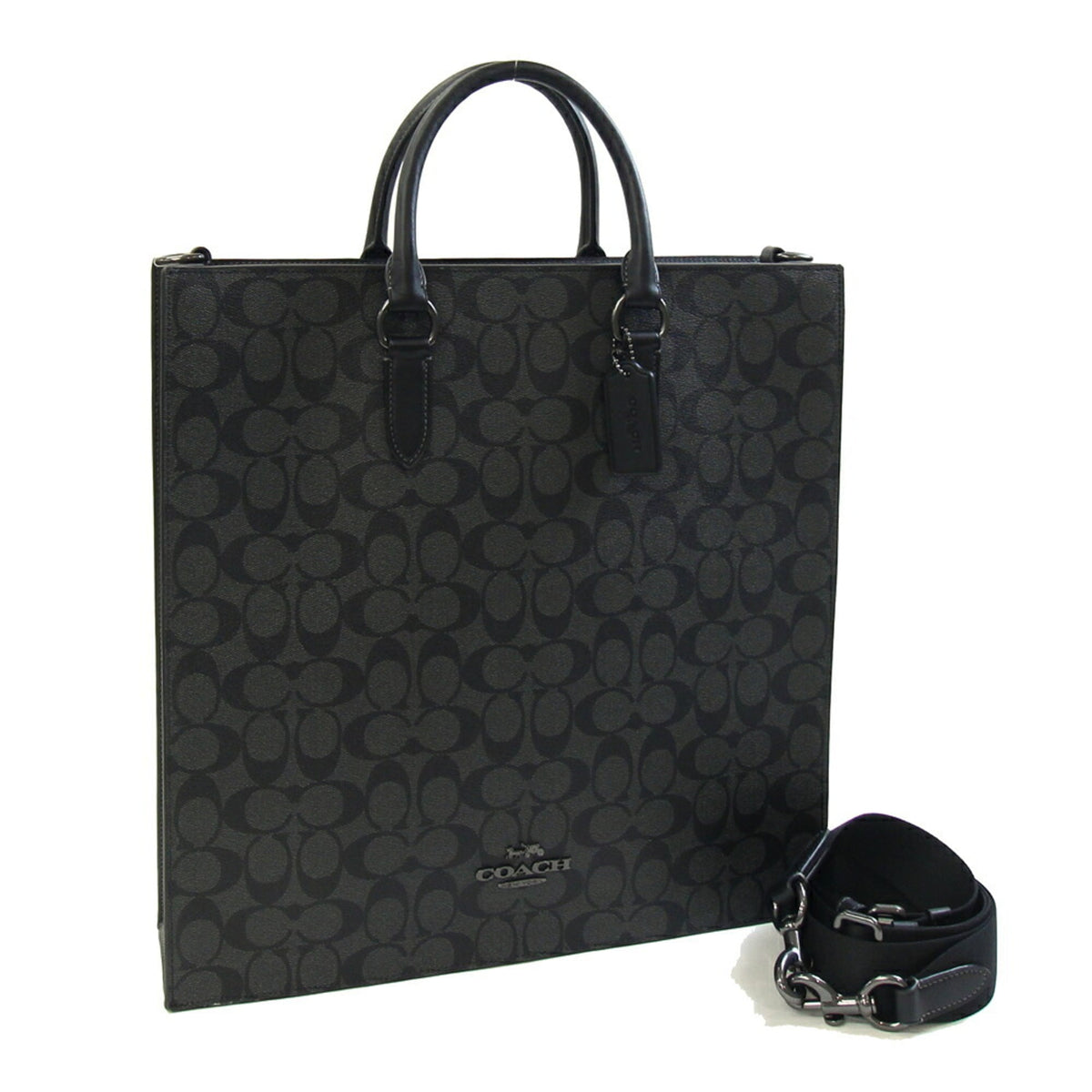 Coach Signature Black Gray Pvc Leather Handbag Shoulder Bag (Pre-Owned)