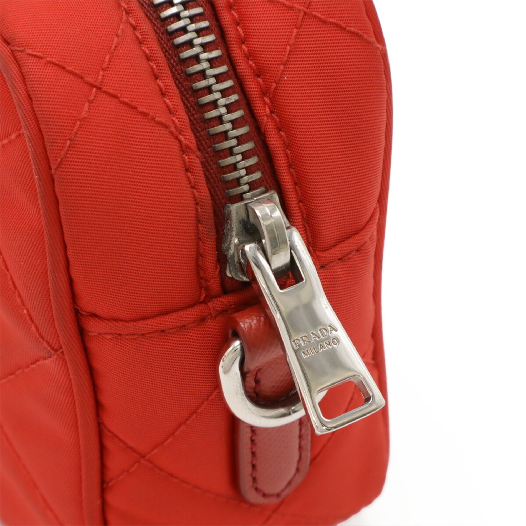 Prada Red Color Nylon Leather Clutch Bag Pochette Shoulder Bag (Pre-Owned)