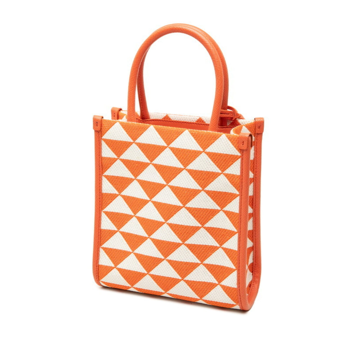 Prada Orange White Canvas Leather Handbag Shoulder Bag (Pre-Owned)