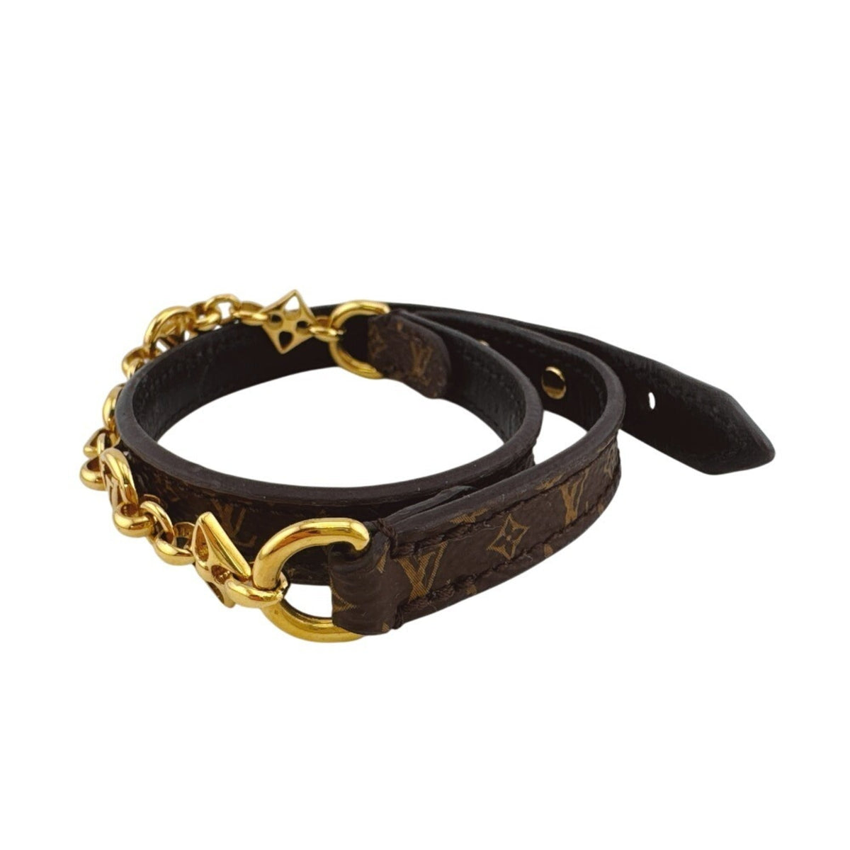 Louis Vuitton Monogram Gold Brown Leather Bangle (Pre-Owned)