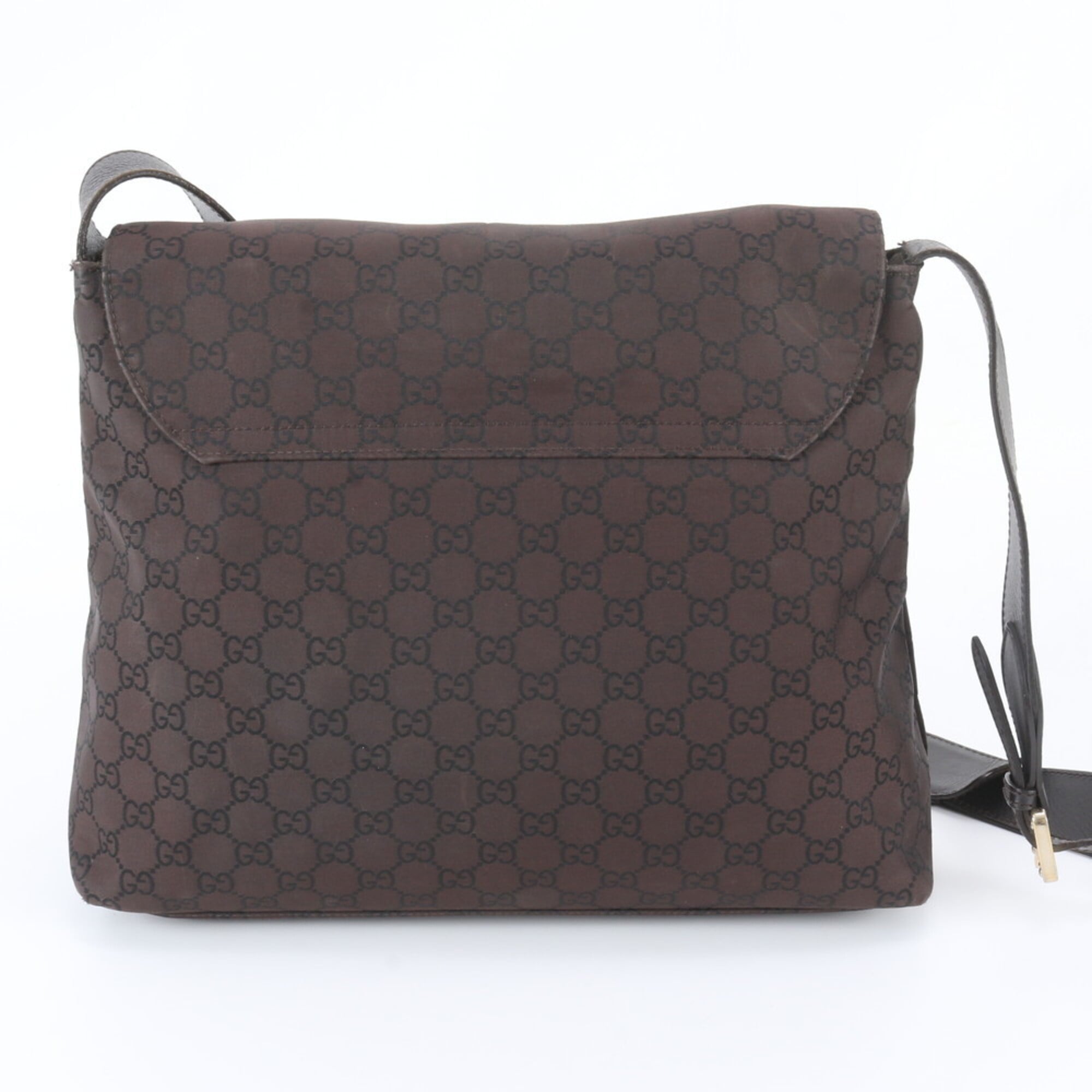 Gucci Brown Leather Nylon Messenger Bag Shoulder Bag (Pre-Owned)