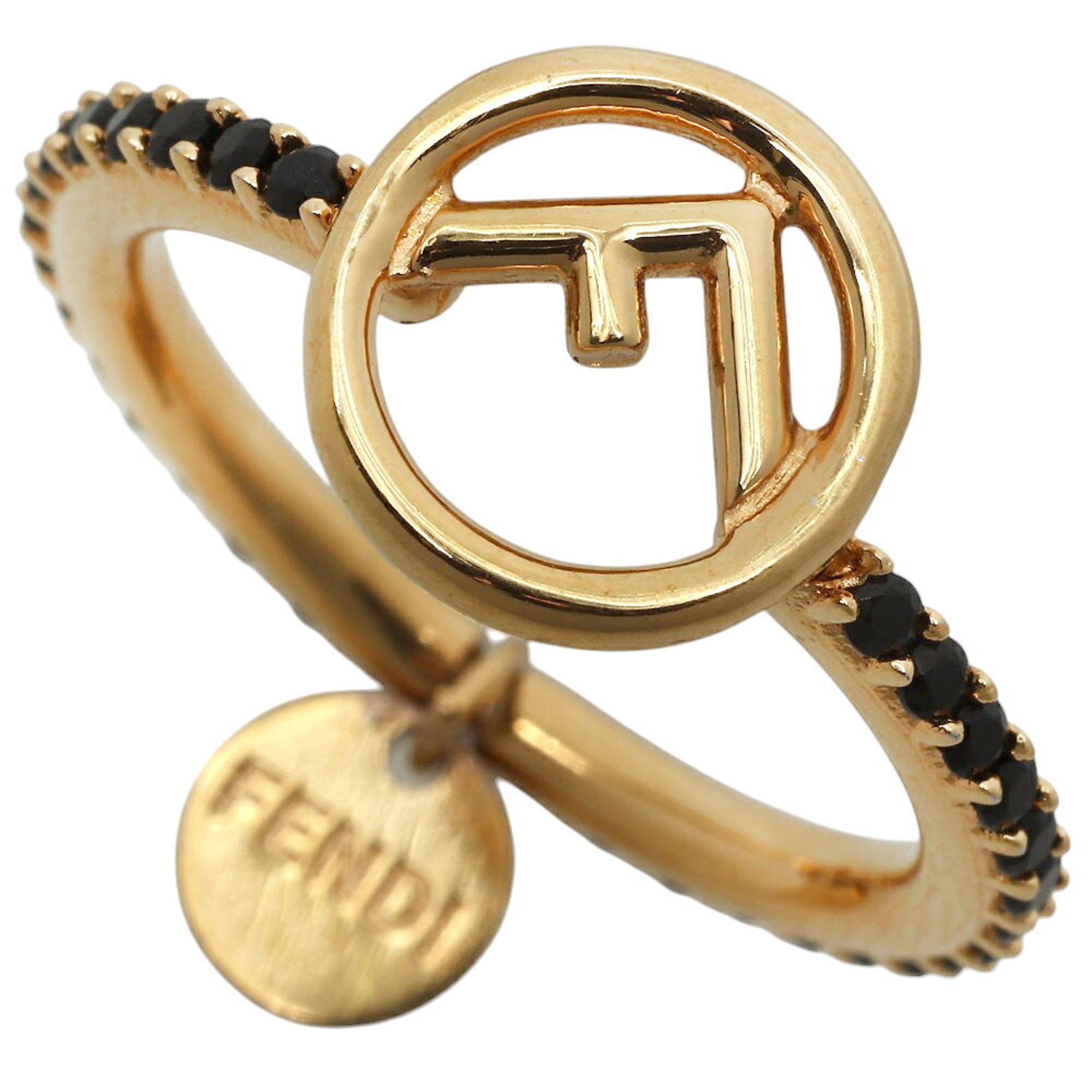 Fendi Gold Black Gold Plating Band Ring (Pre-Owned)