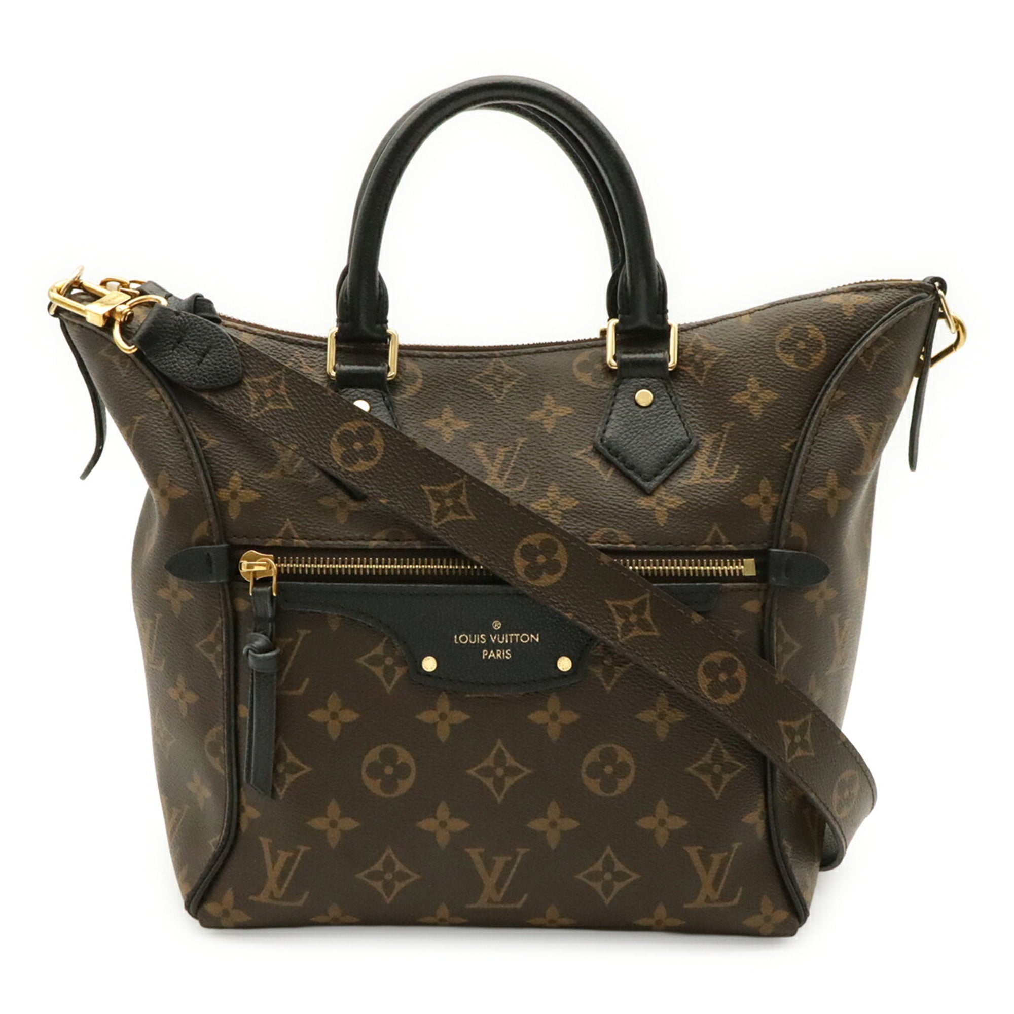 Louis Vuitton Noir Monogram Canvas Leather Handbag Shoulder Bag (Pre-Owned)