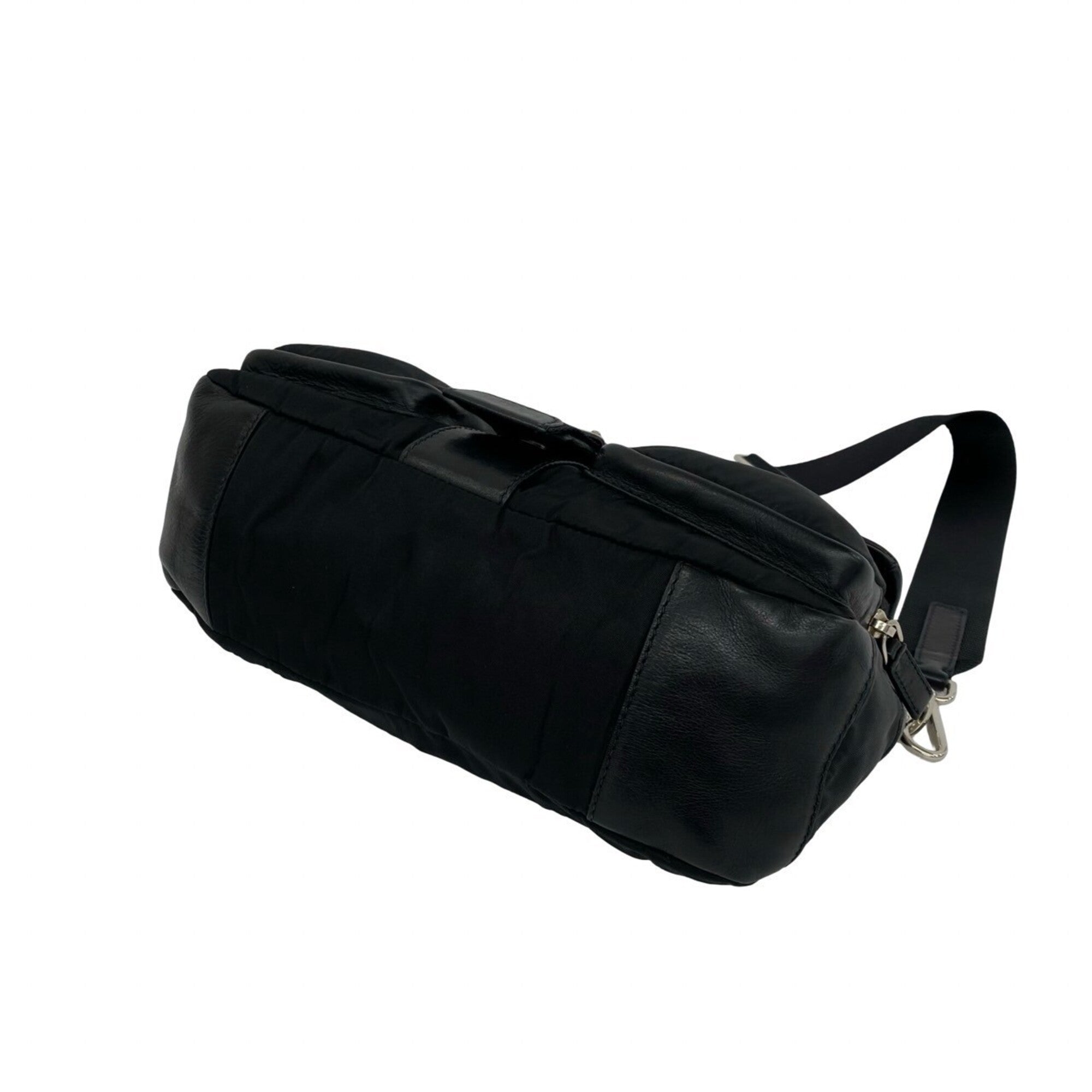 Prada Black Leather Nylon Handbag Shoulder Bag (Pre-Owned)