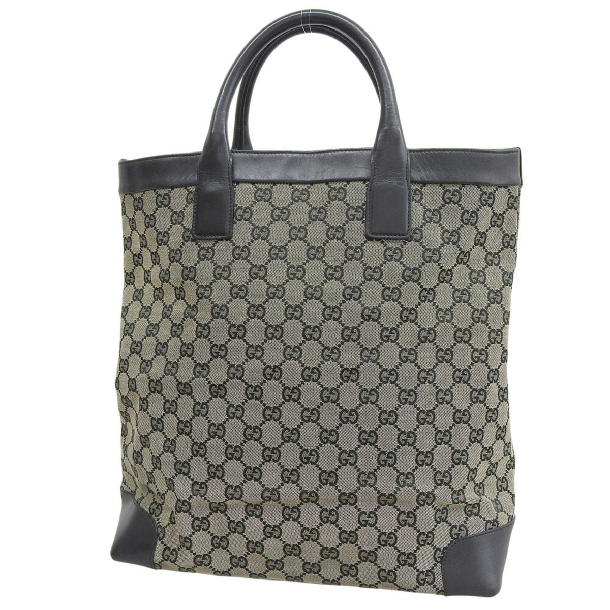 Gucci Gray Navy Gg Canvas Leather Handbag (Pre-Owned)