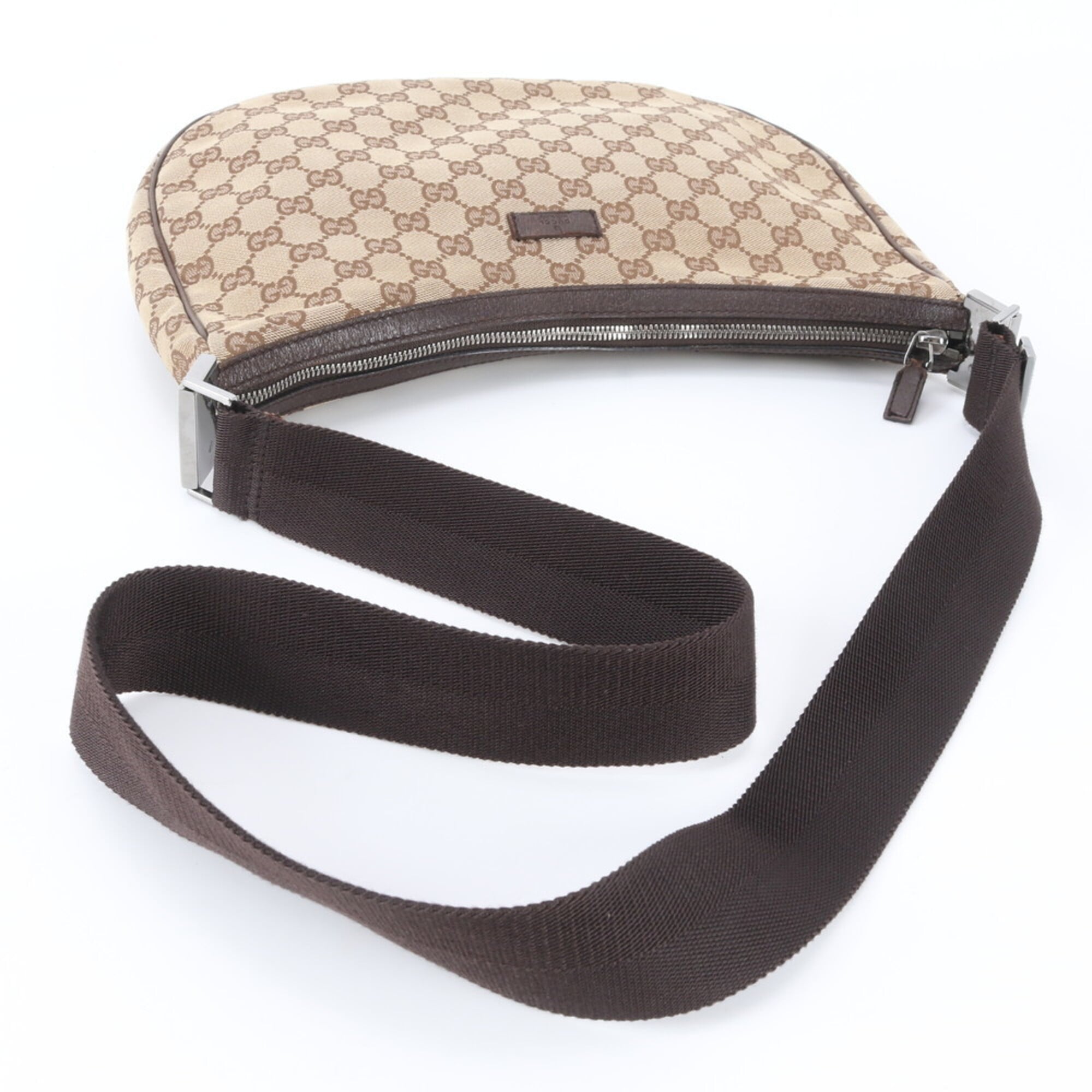 Gucci Beige Brown Leather Canvas Handbag Shoulder Bag (Pre-Owned)