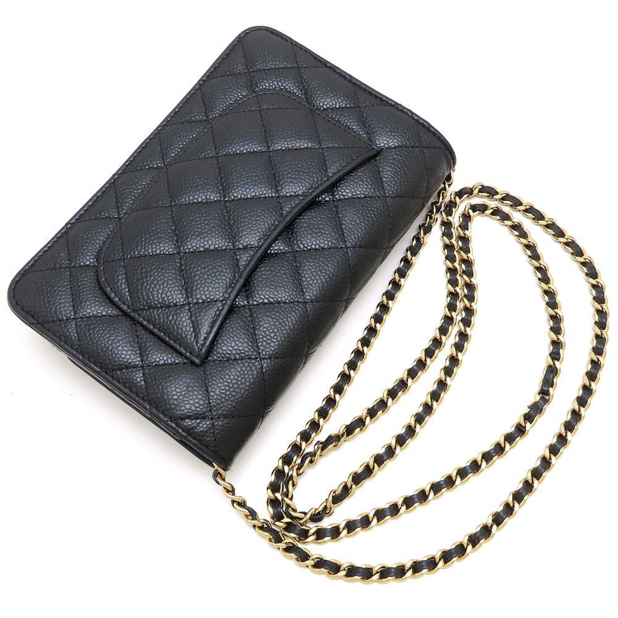 Chanel Black Grained Calfskin Chain/Shoulder Wallet (Pre-Owned)