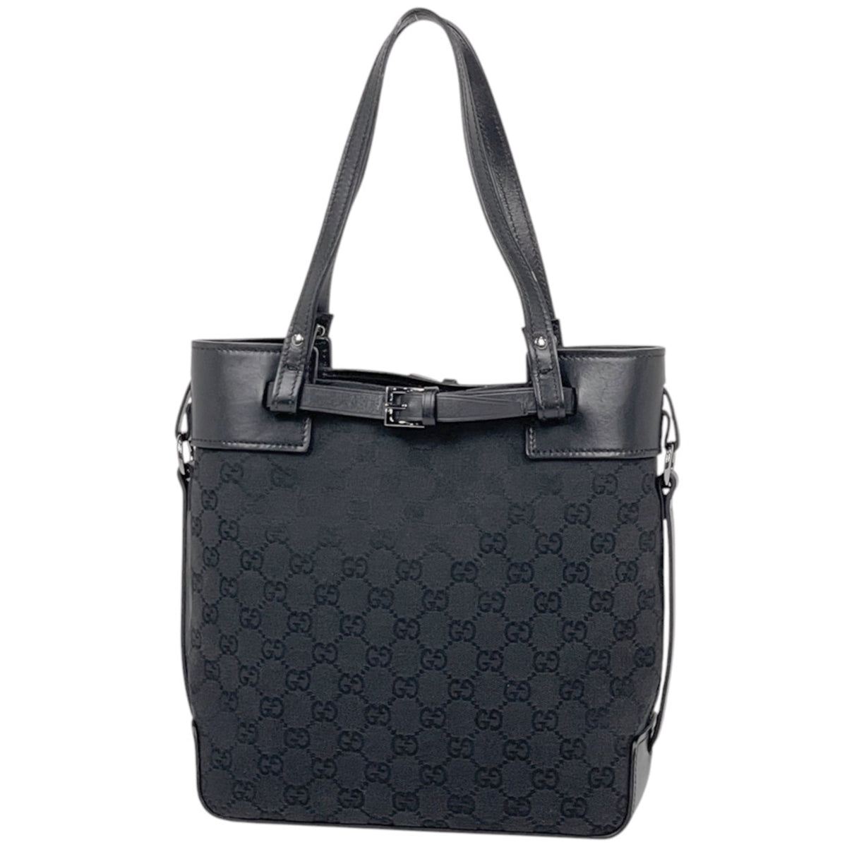 Gucci Gg Canvas Black Gg Canvas Leather Tote Bag (Pre-Owned)