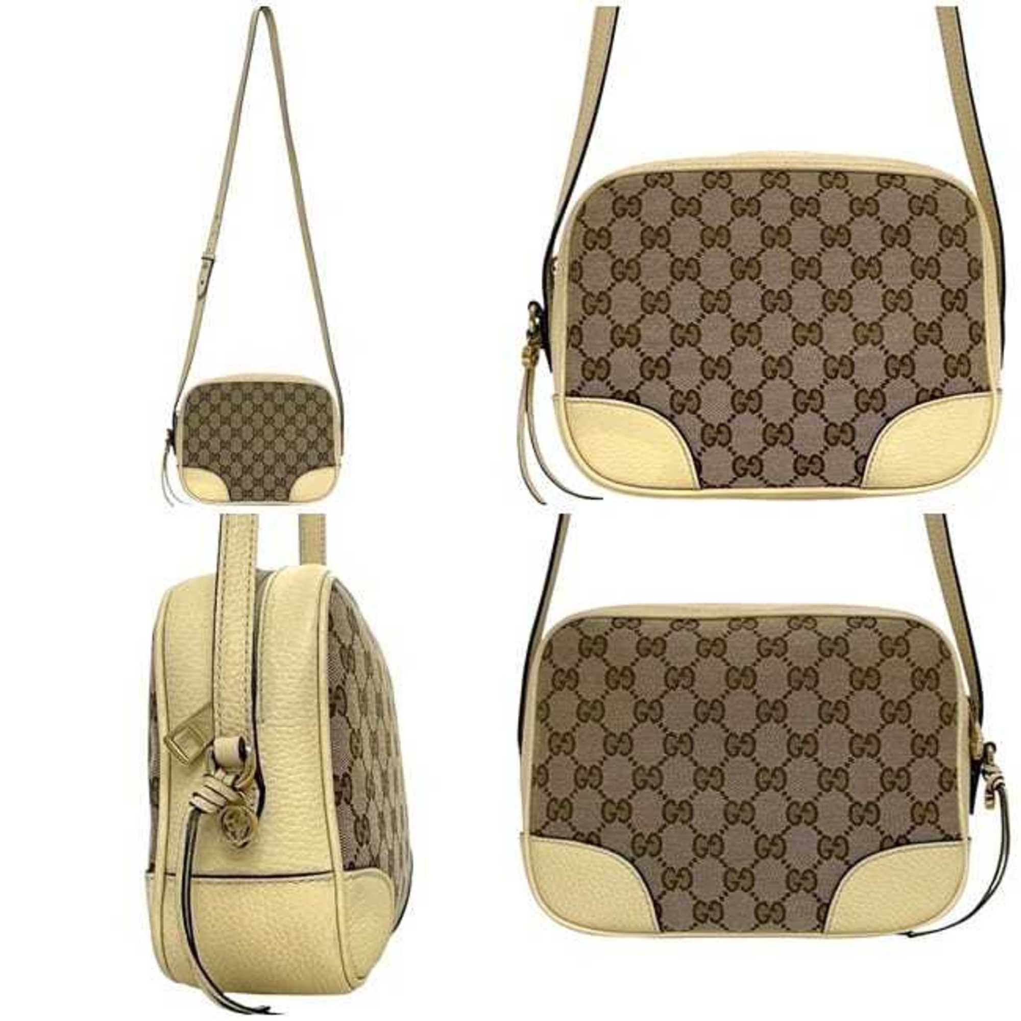 Gucci Beige White Canvas Leather Shoulder Bag (Pre-Owned)