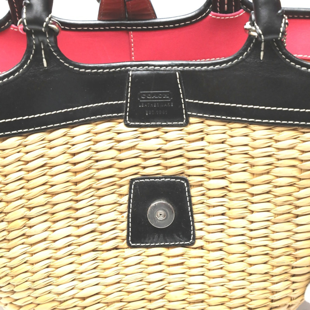Coach Black Brown Straw Leather Handbag Tote Bag (Pre-Owned)