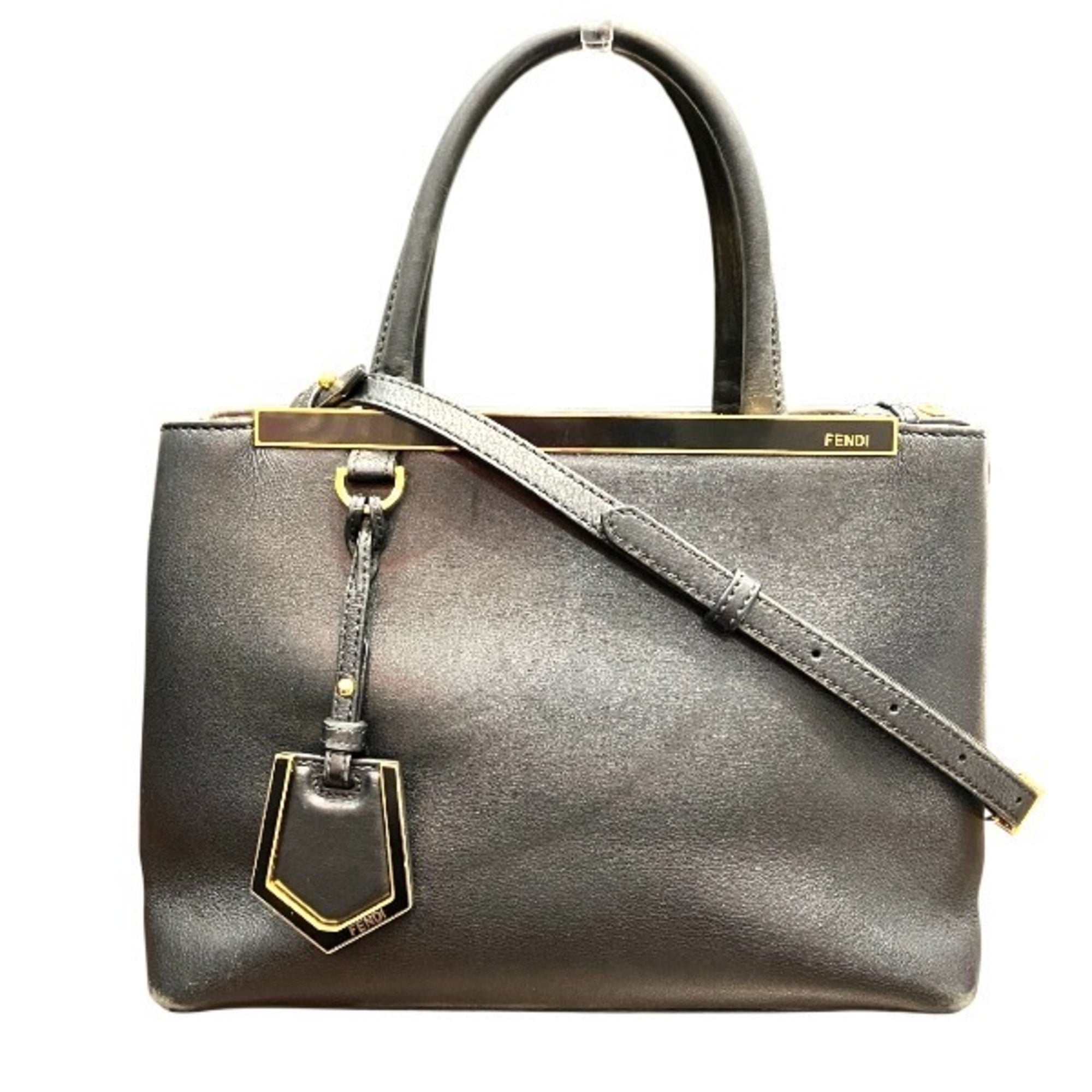 Fendi 2Jours Black Leather Handbag Shoulder Bag (Pre-Owned)
