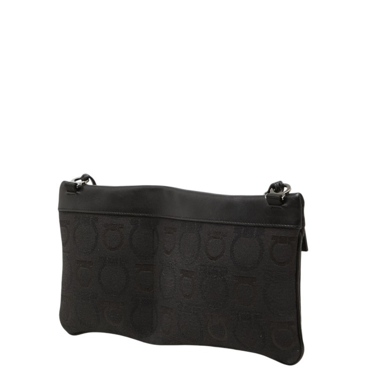 Salvatore Ferragamo Gancini Black Canvas Leather Shoulder Bag (Pre-Owned)