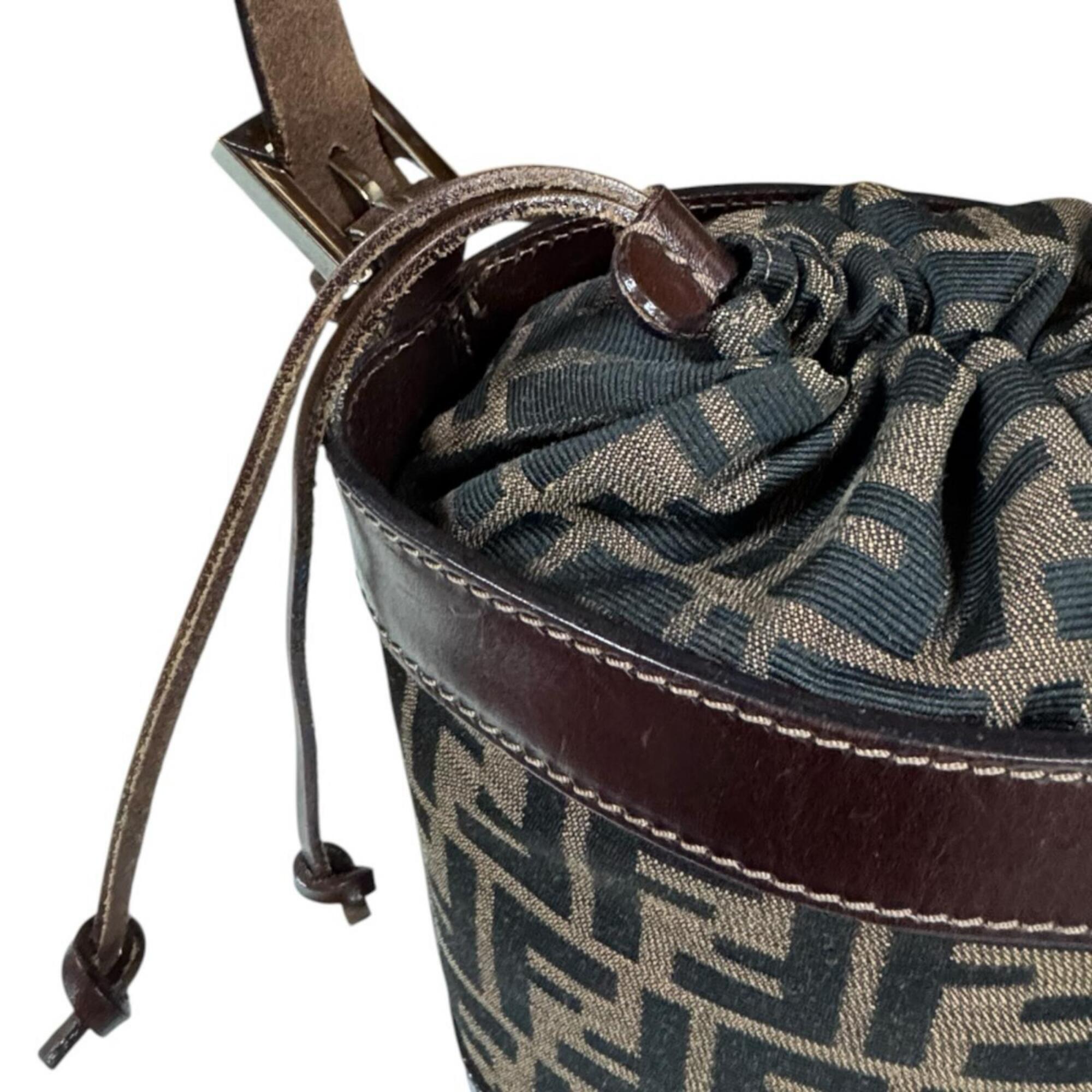 Fendi Black Brown Canvas Leather Handbag (Pre-Owned)