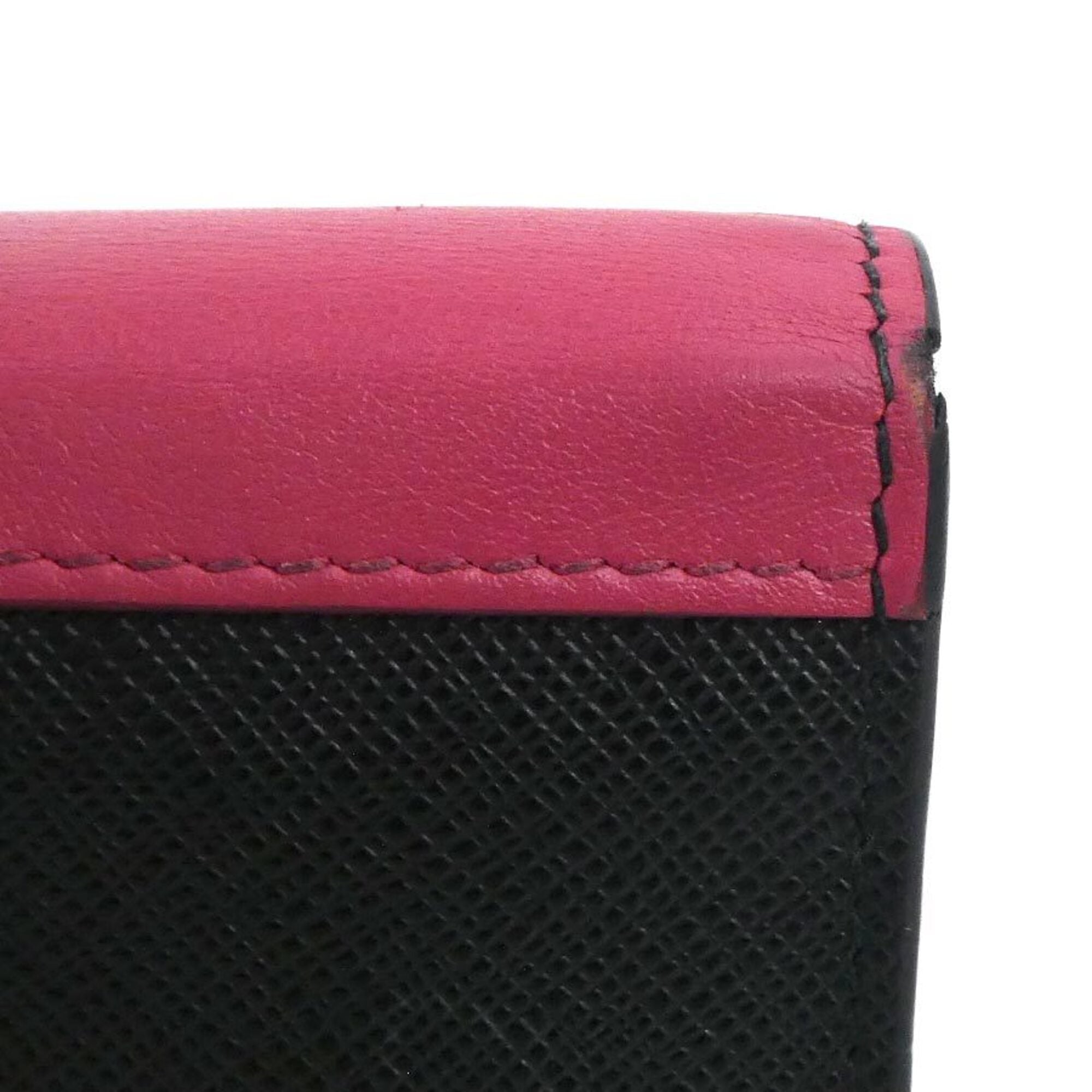 Prada Black Pink Leather Long Wallet (Bi-Fold) (Pre-Owned)