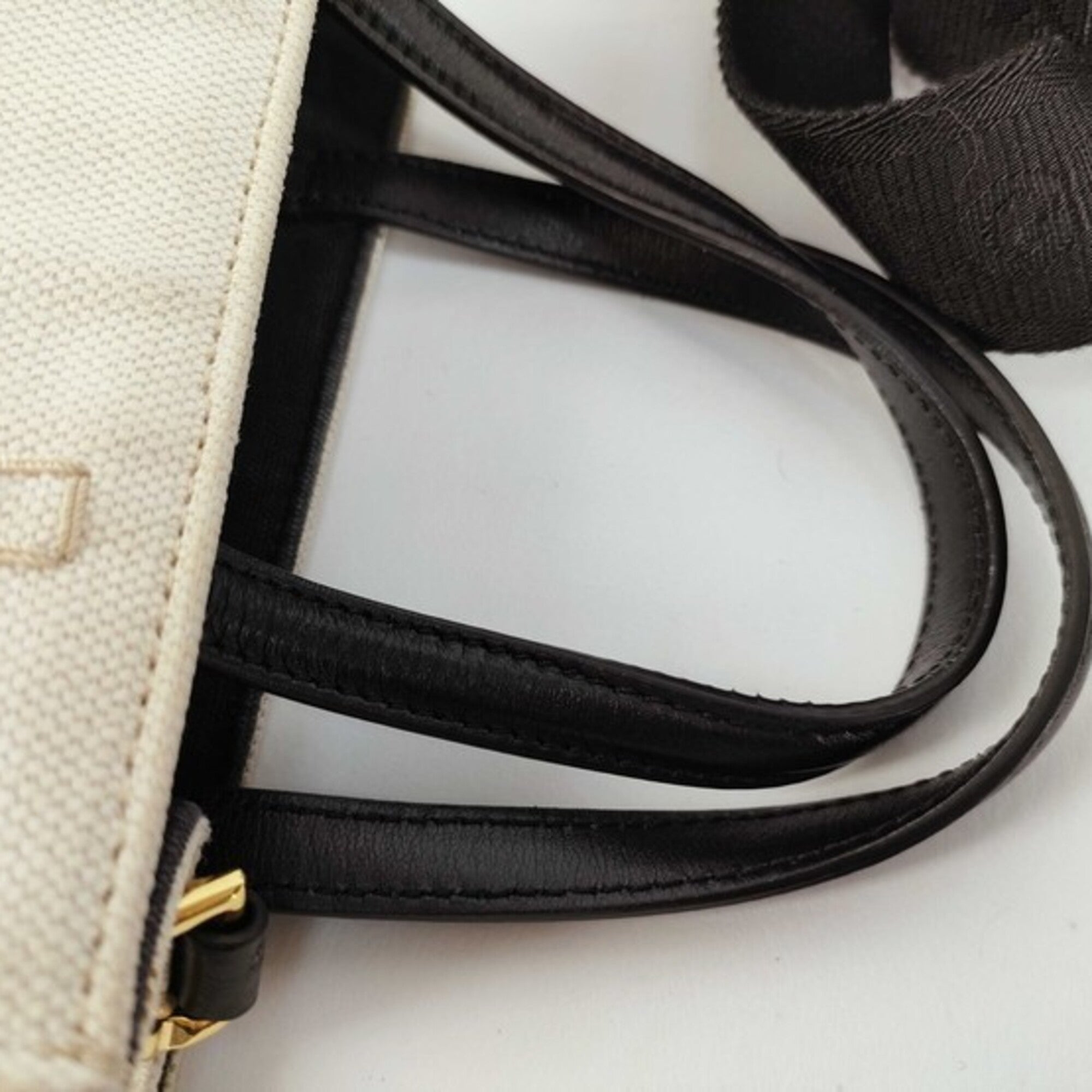 Givenchy Beige Black Canvas Leather Handbag Shoulder Bag Tote Bag (Pre-Owned)