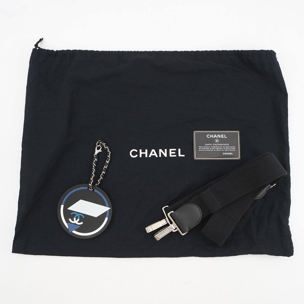 Chanel Black Blue White Nylon Handbag Shoulder Bag Tote Bag (Pre-Owned)