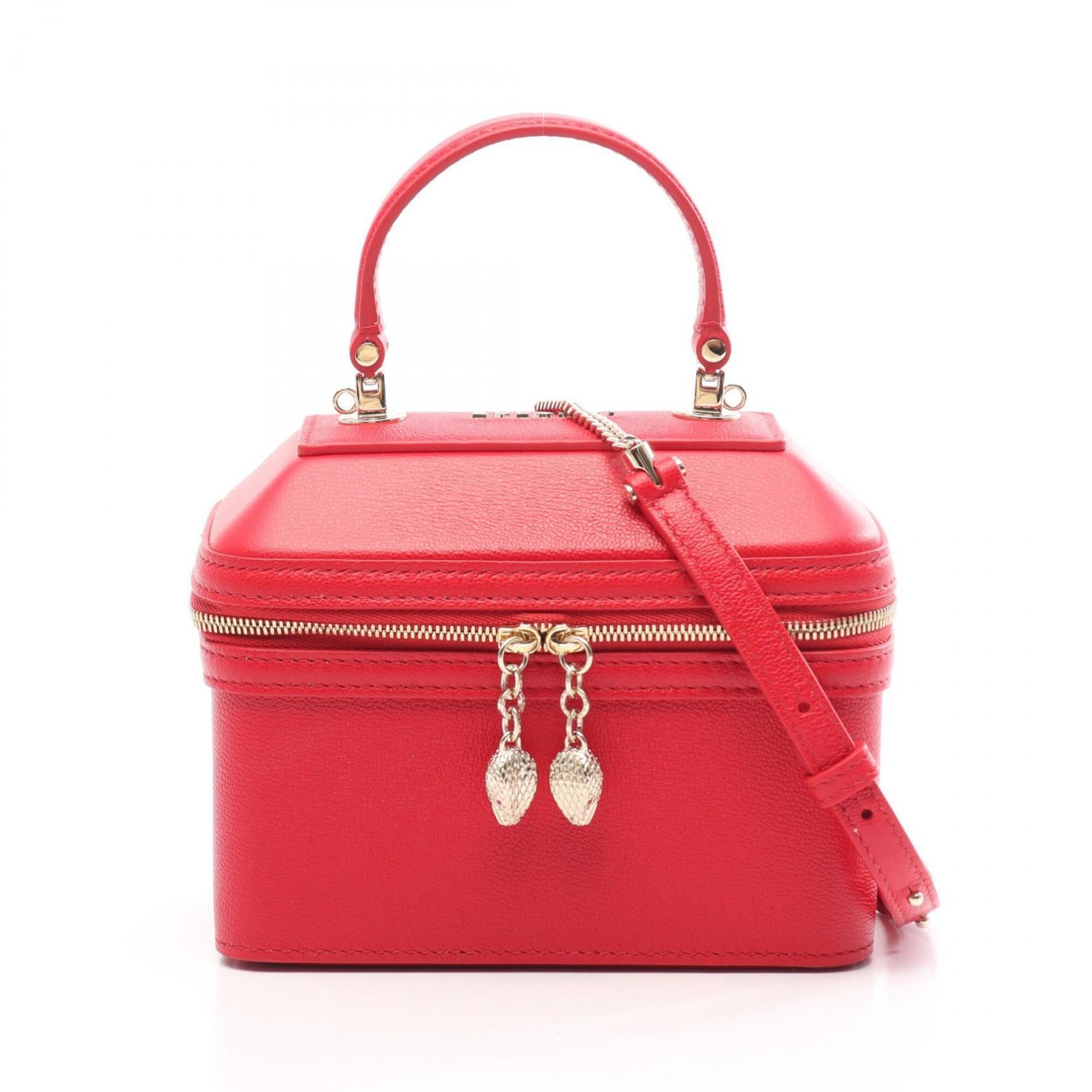 Bvlgari Red Color Leather Handbag Vanity Bag (Pre-Owned)