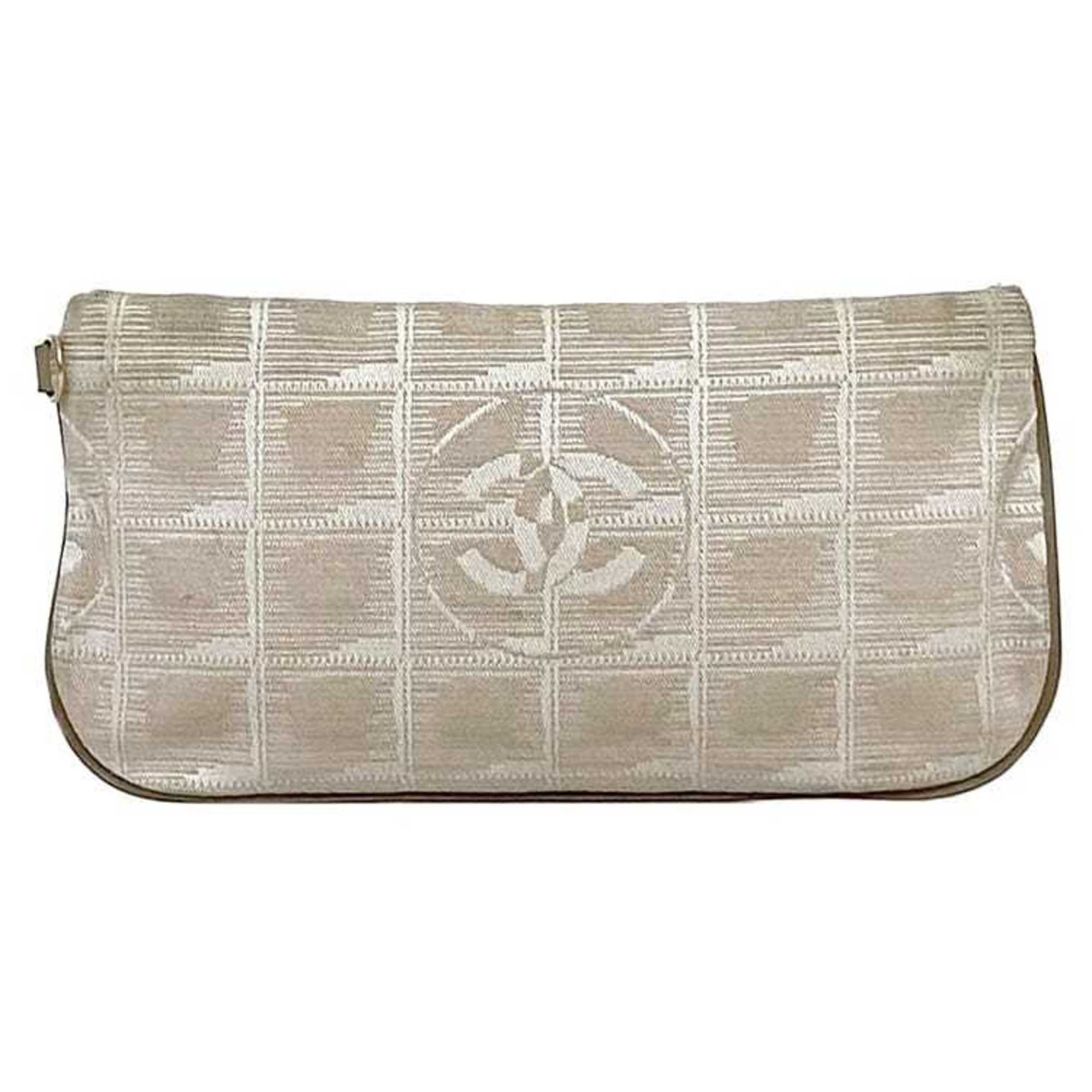 Chanel New Travel Line Beige Nylon Leather Pouch (Pre-Owned)
