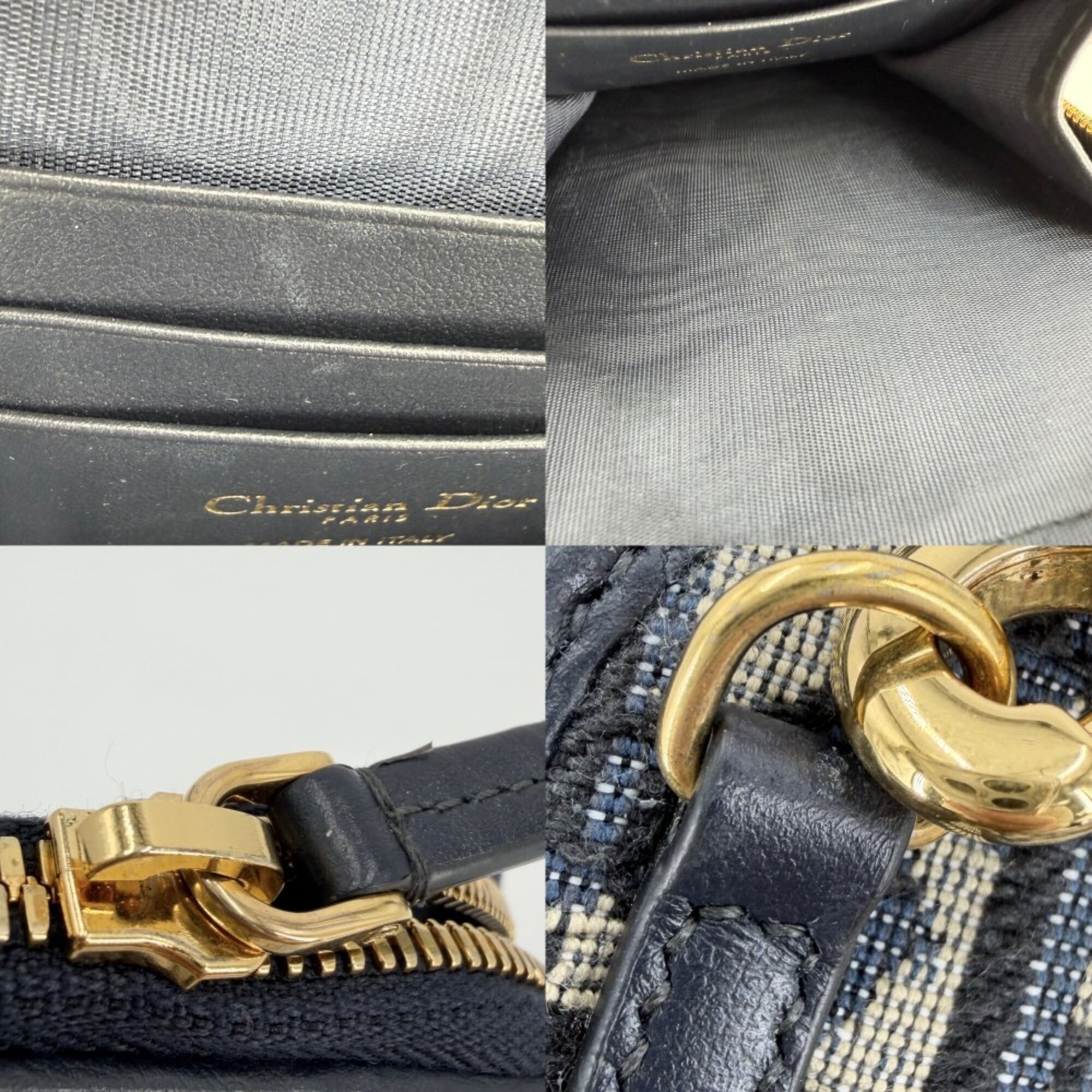 Christian Dior Beige Navy Canvas Leather Pouch Shoulder Bag (Pre-Owned)