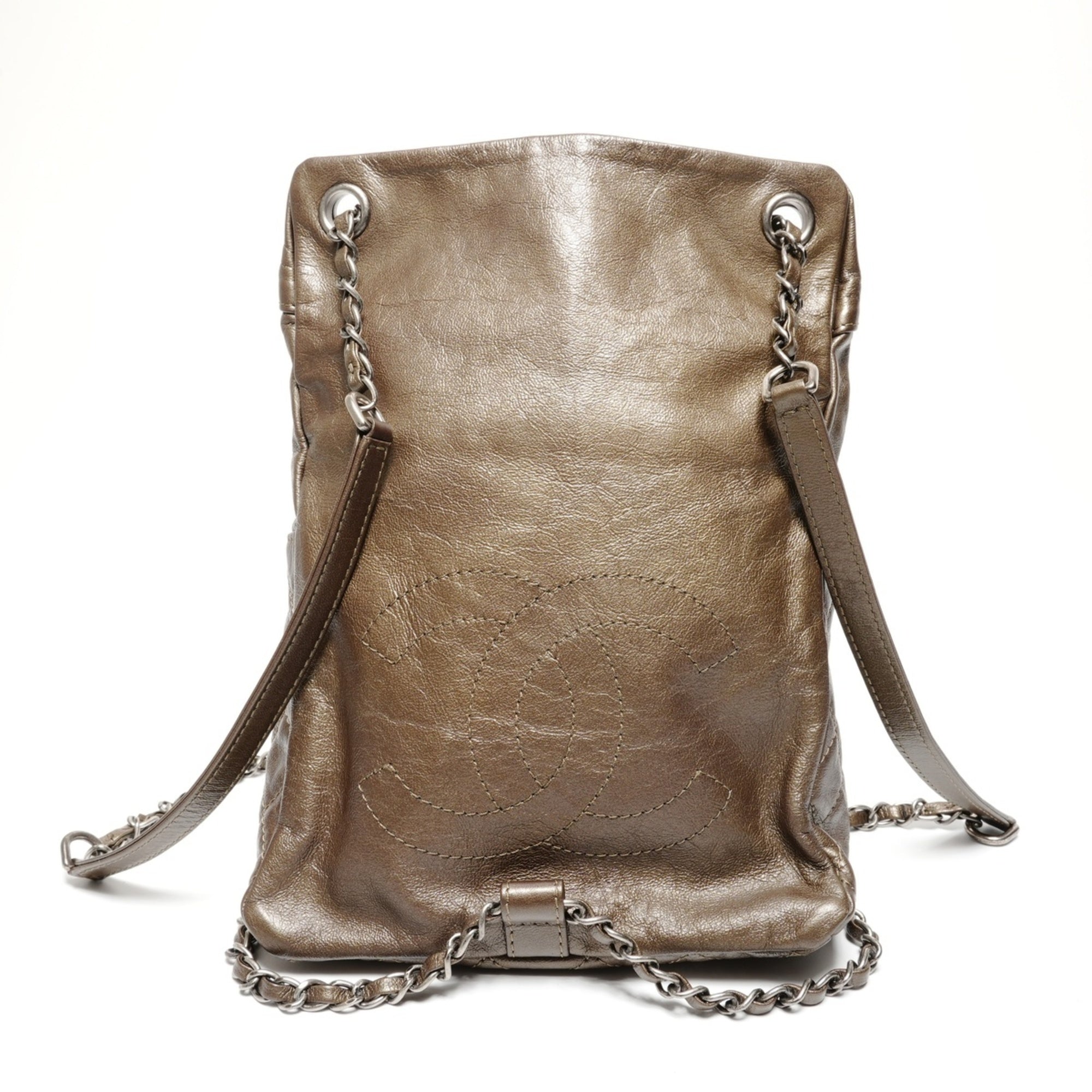 Chanel Matelasse Khaki Leather Backpack (Pre-Owned)