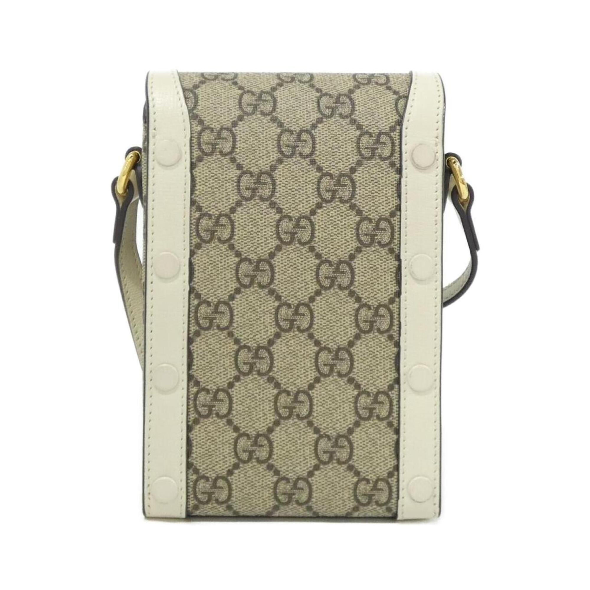Gucci Horsebit Beige White Gg Supreme Canvas Shoulder Bag (Pre-Owned)