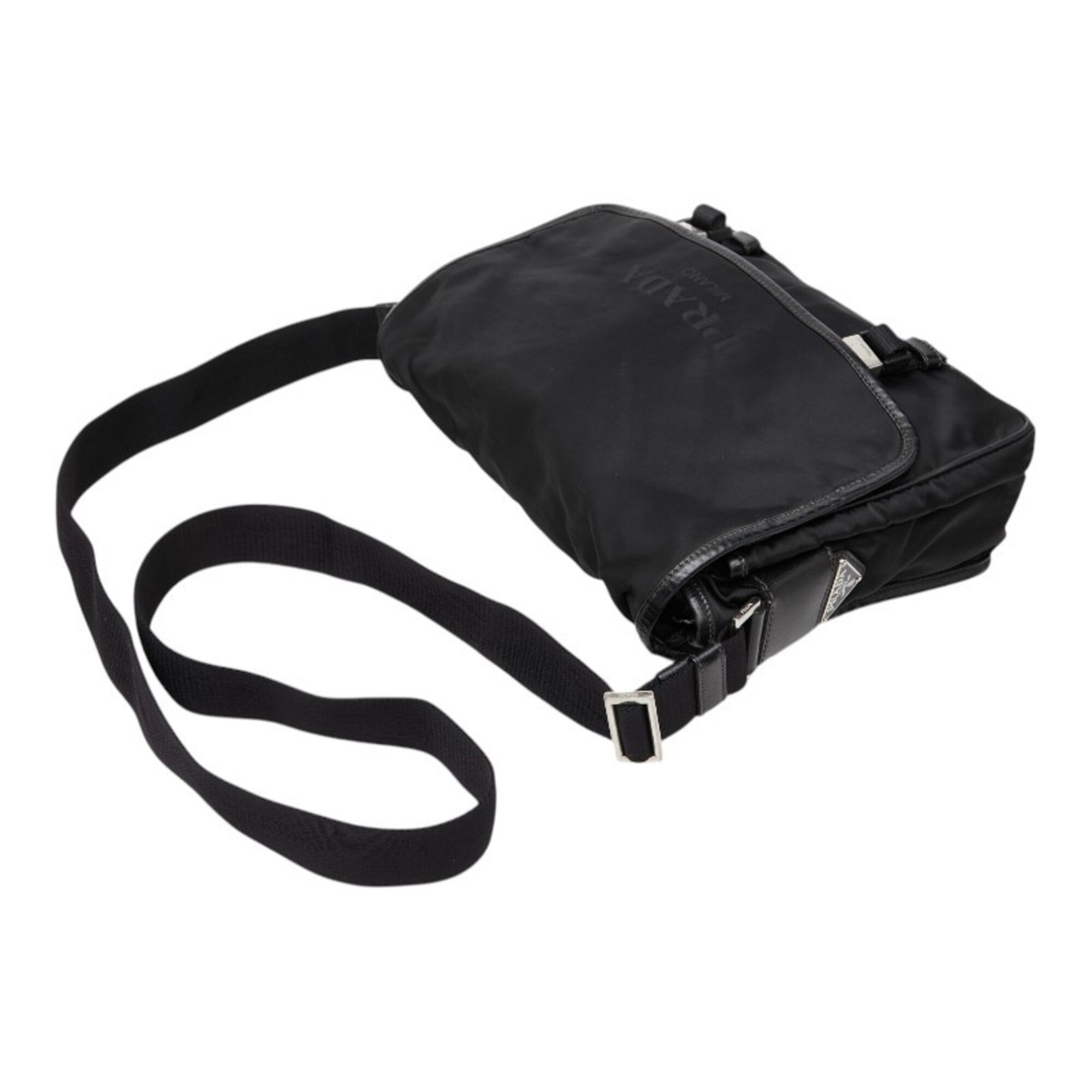 Prada Black Nylon Leather Messenger Bag Shoulder Bag (Pre-Owned)