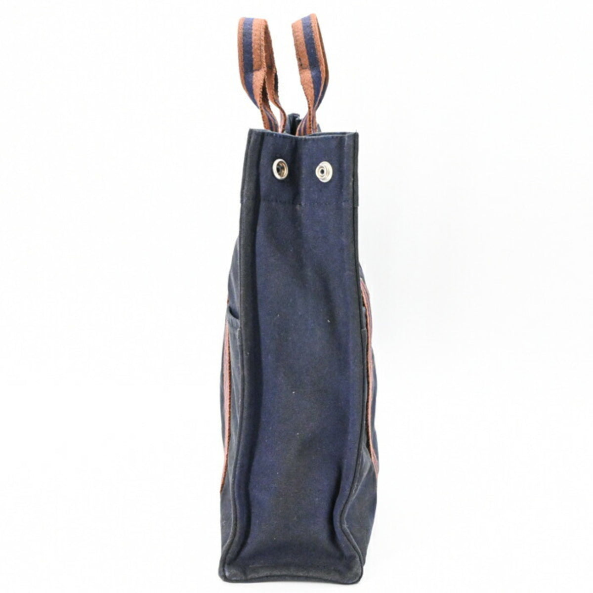 Hermes Brown Navy Canvas Handbag Tote Bag (Pre-Owned)