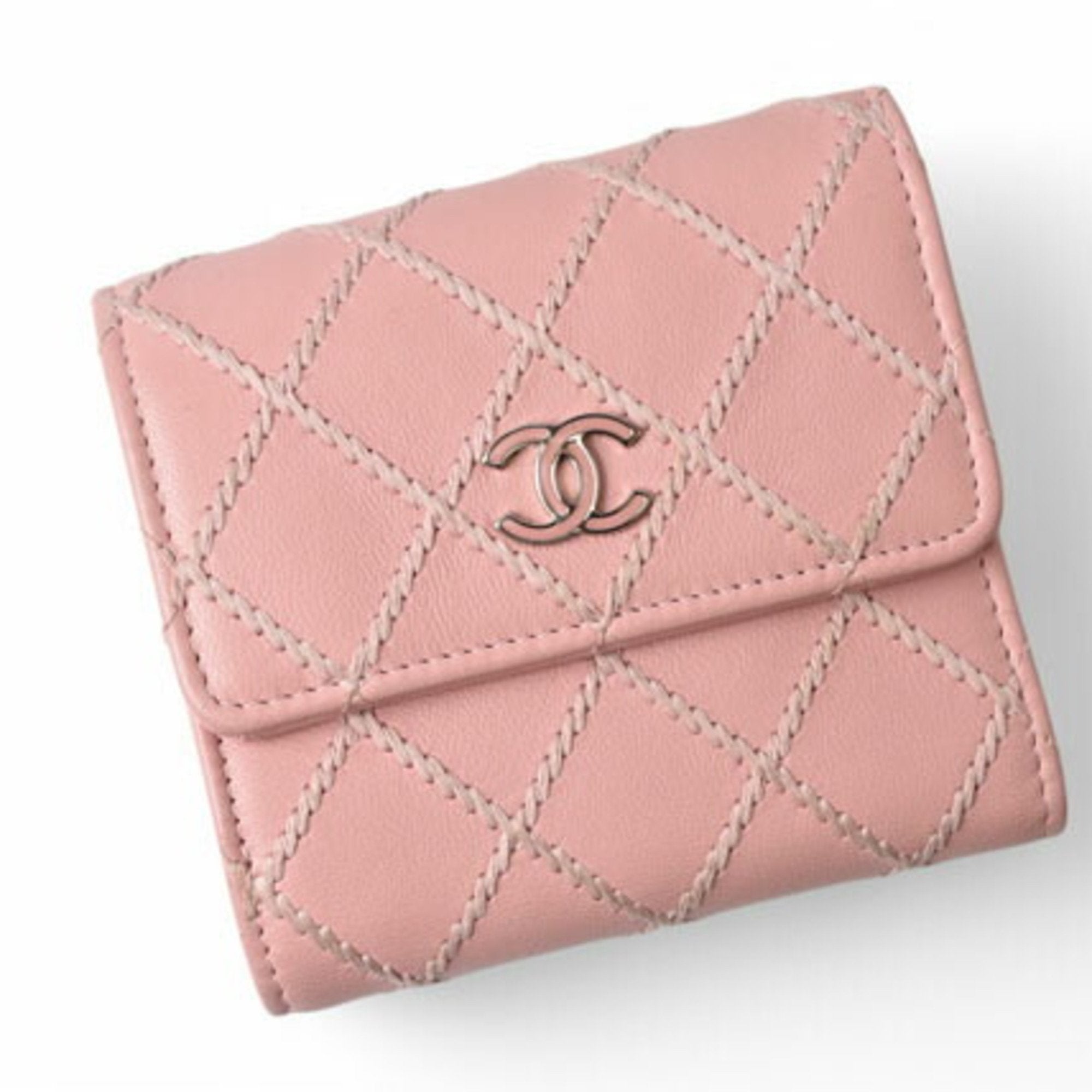 Chanel Pink Leather Wallet (Tri-Fold) (Pre-Owned)