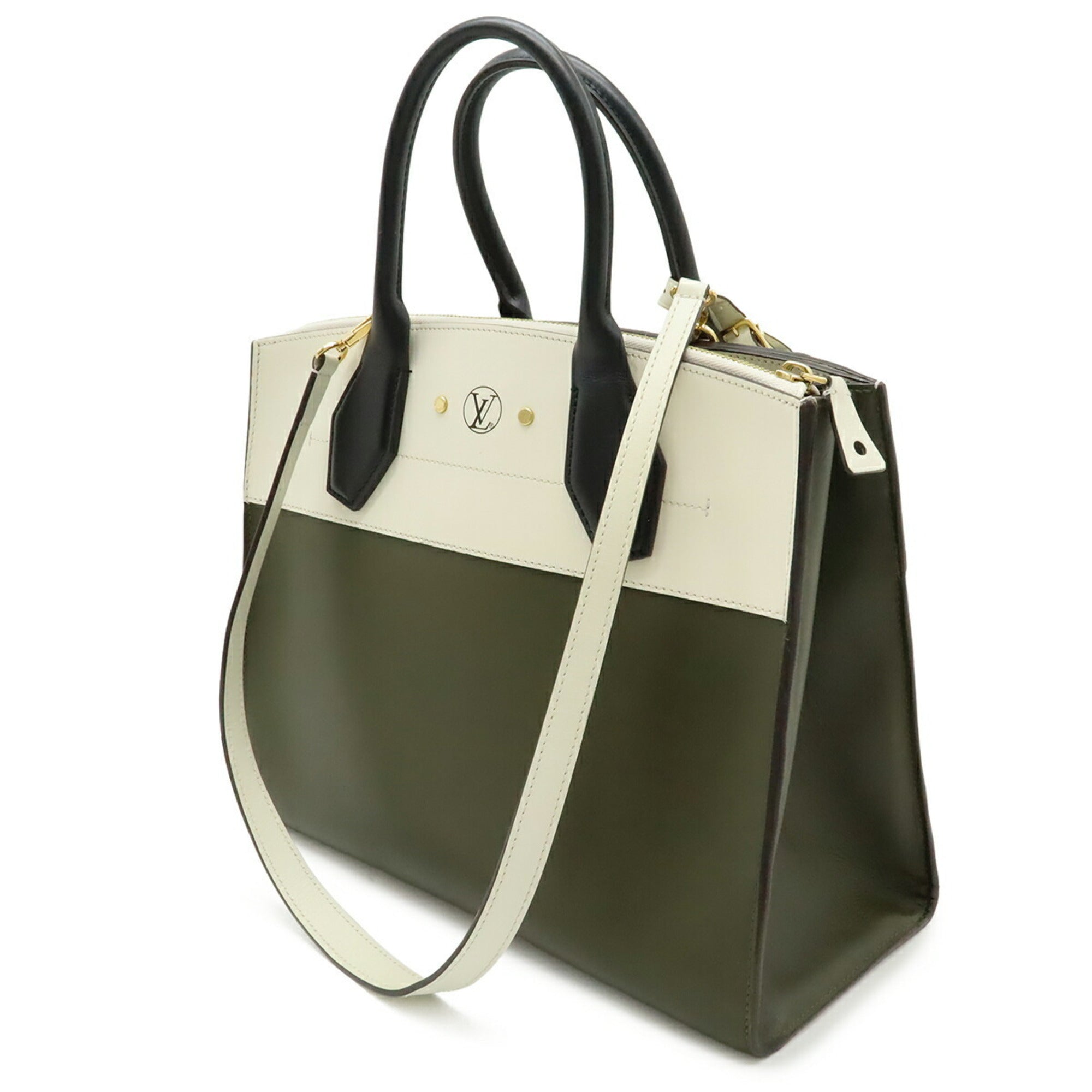 Louis Vuitton Black Ivory Khaki Leather Handbag Shoulder Bag (Pre-Owned)