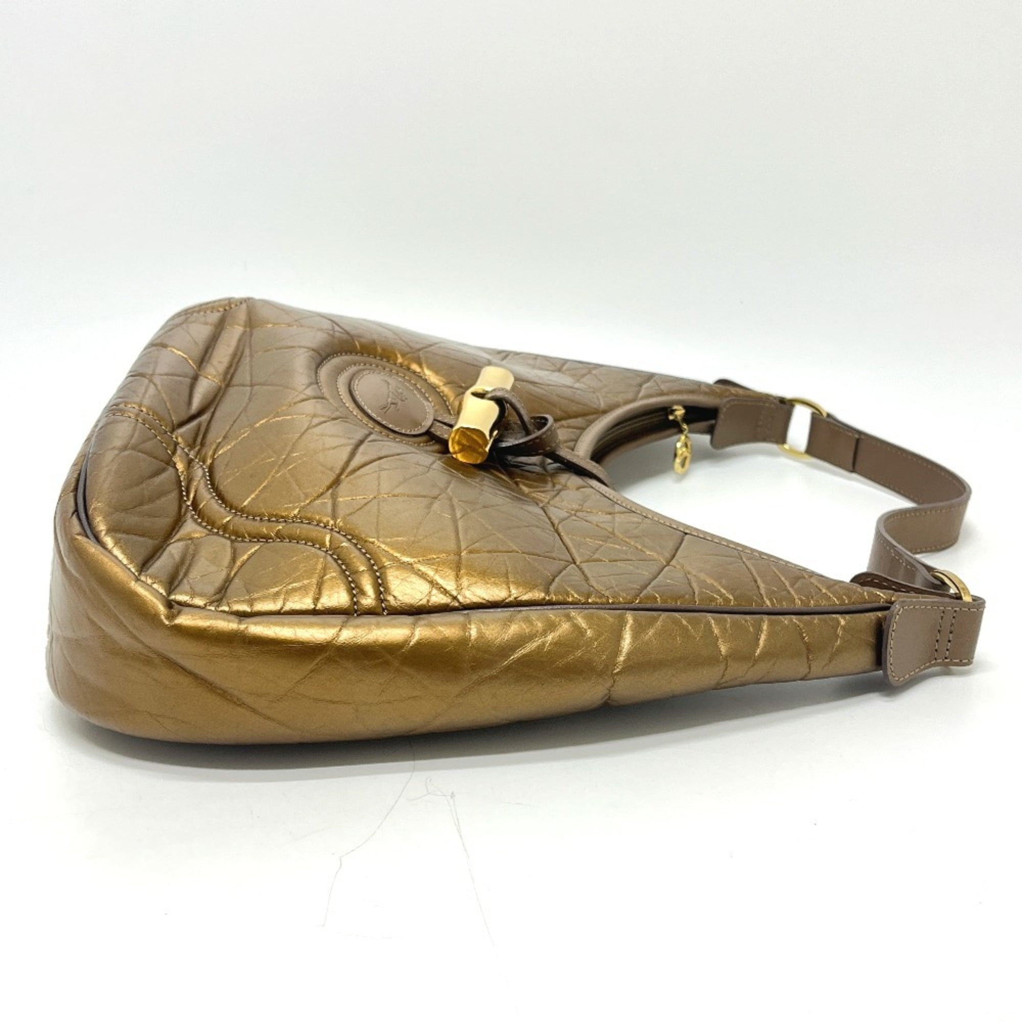 Longchamp Bronze Leather Nylon Handbag Shoulder Bag Tote Bag (Pre-Owned)