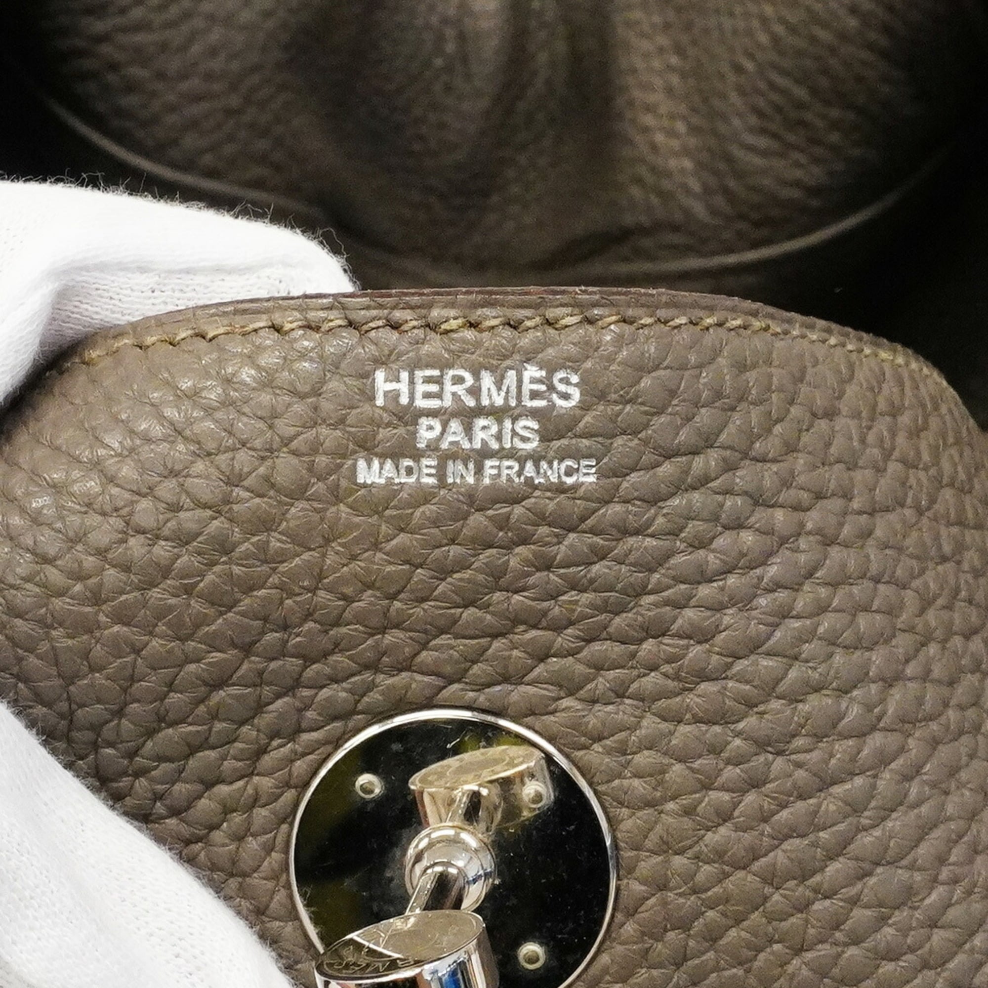 Hermes Etain Taurillon Clemence Leather Handbag (Pre-Owned)