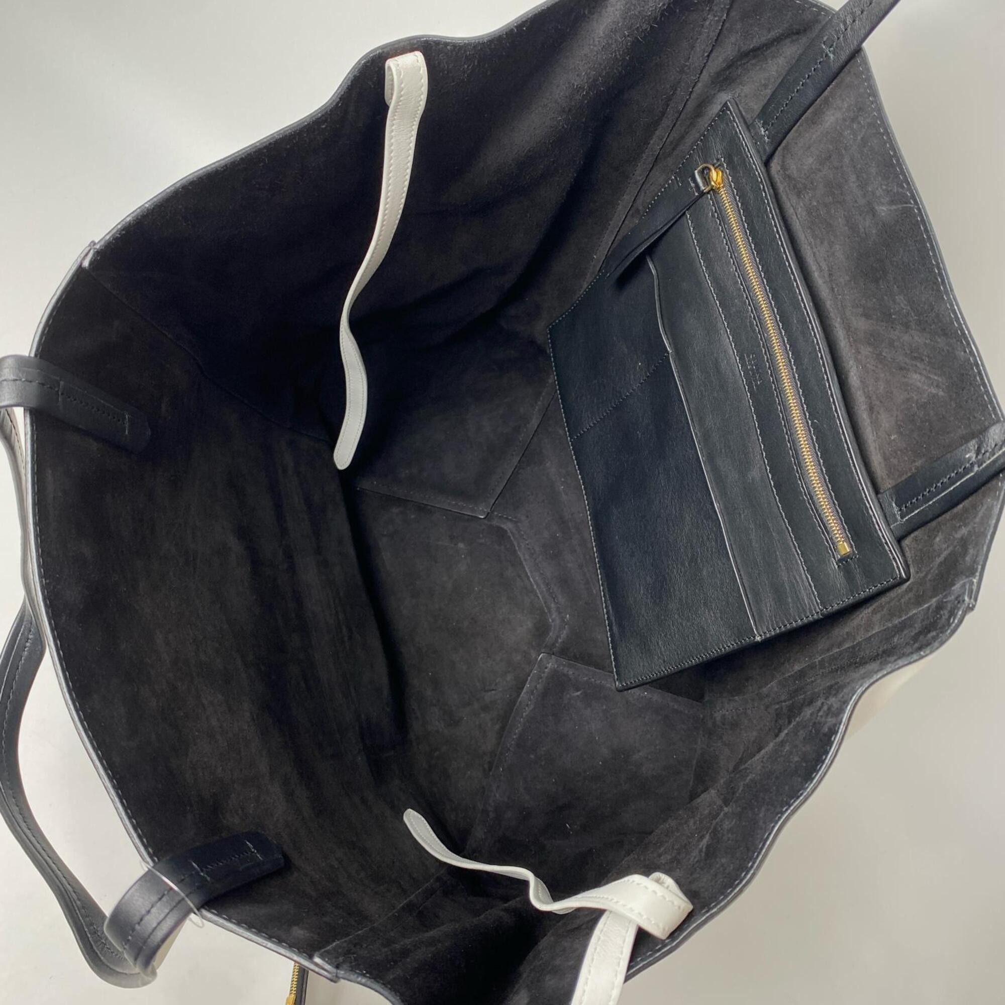 Celine Black White Leather Pouch Tote Bag (Pre-Owned)