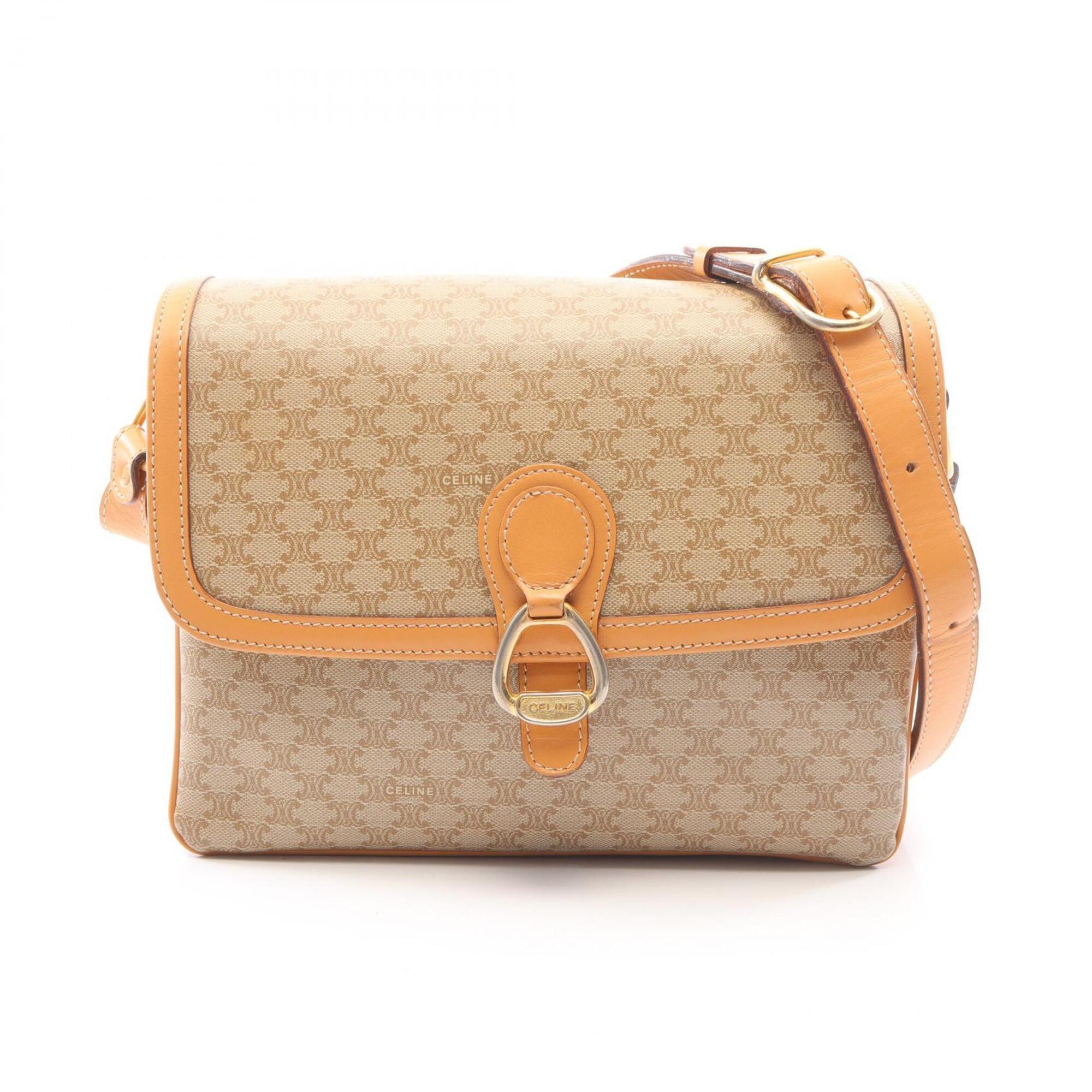 Celine Macadam Beige Brown Coated Canvas Handbag Shoulder Bag (Pre-Owned)