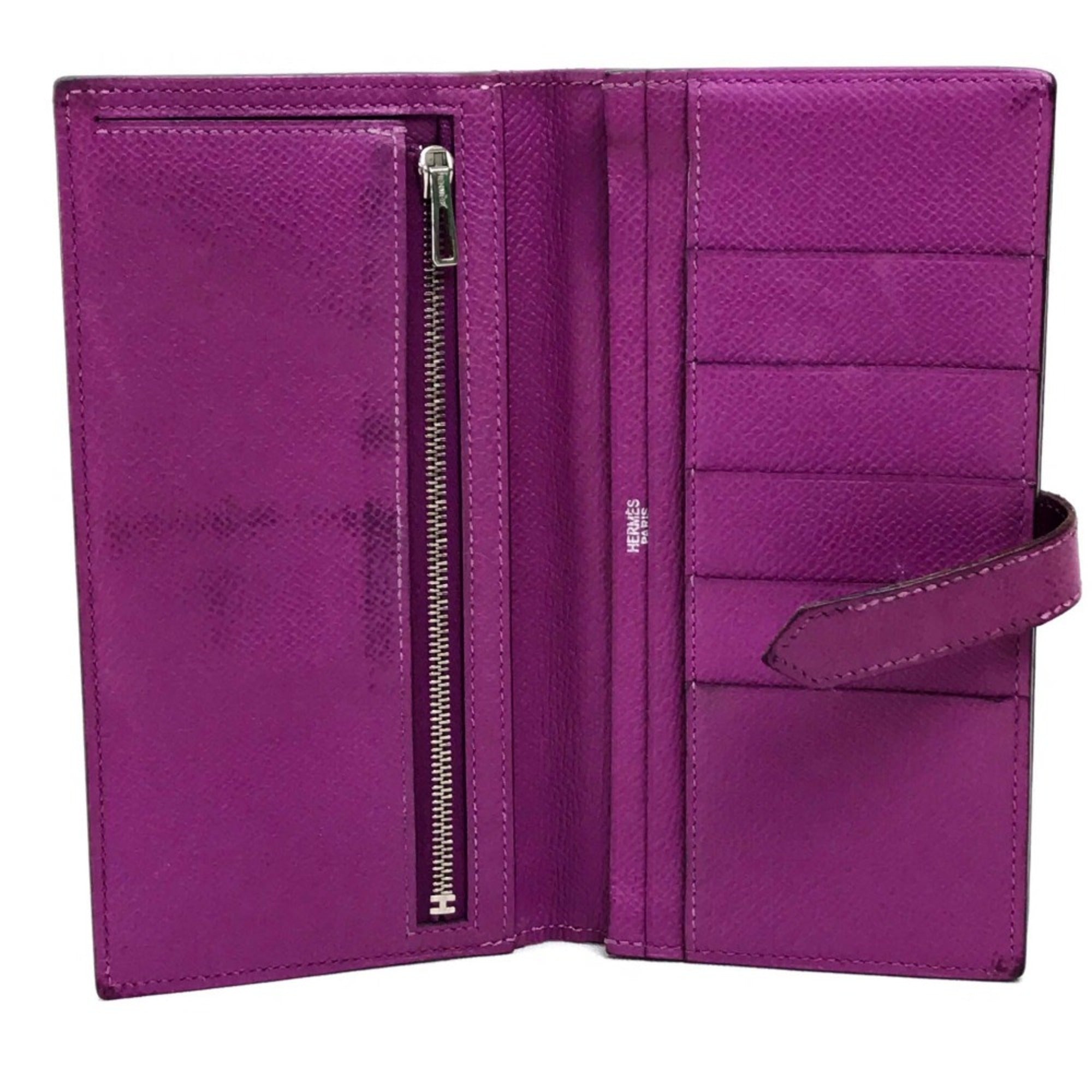 Hermes Purple Leather Long Wallet (Bi-Fold) (Pre-Owned)