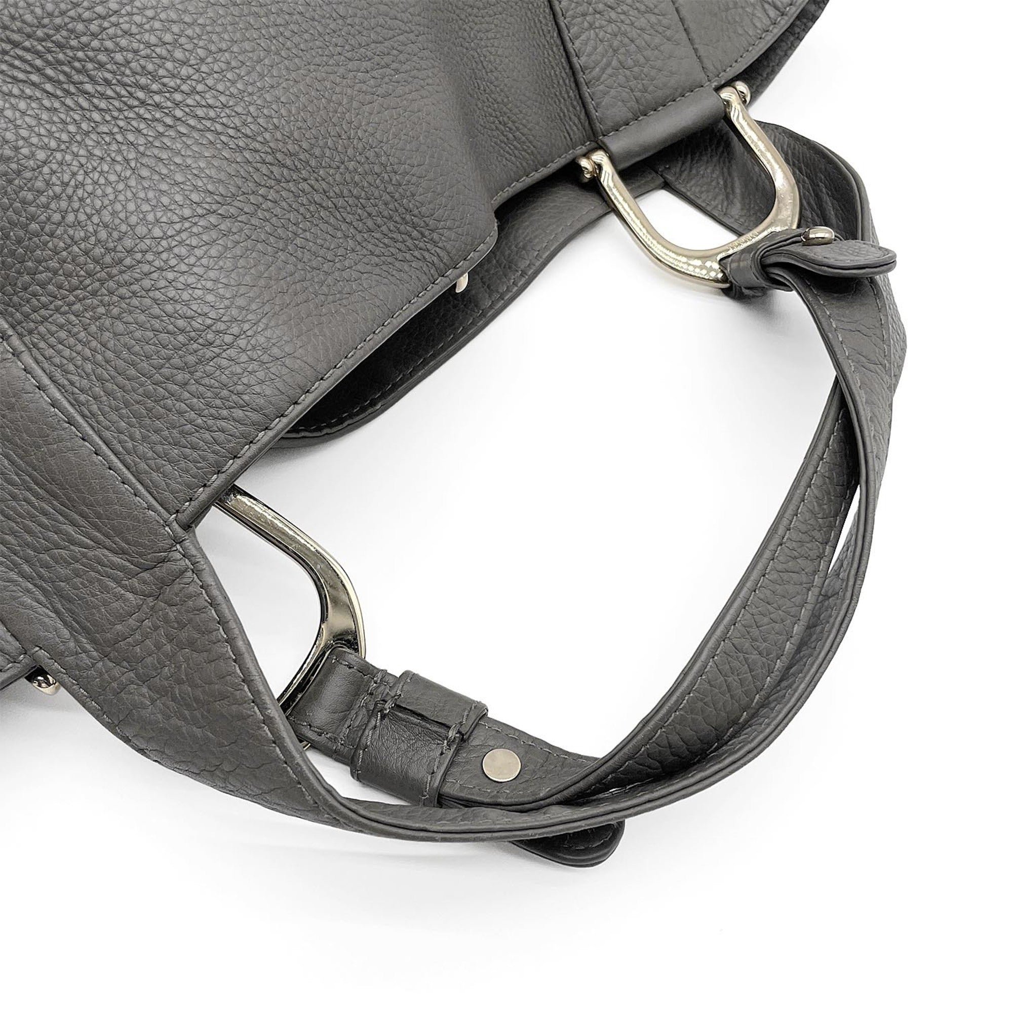 Gucci Horsebit Gray Leather Tote Bag (Pre-Owned)