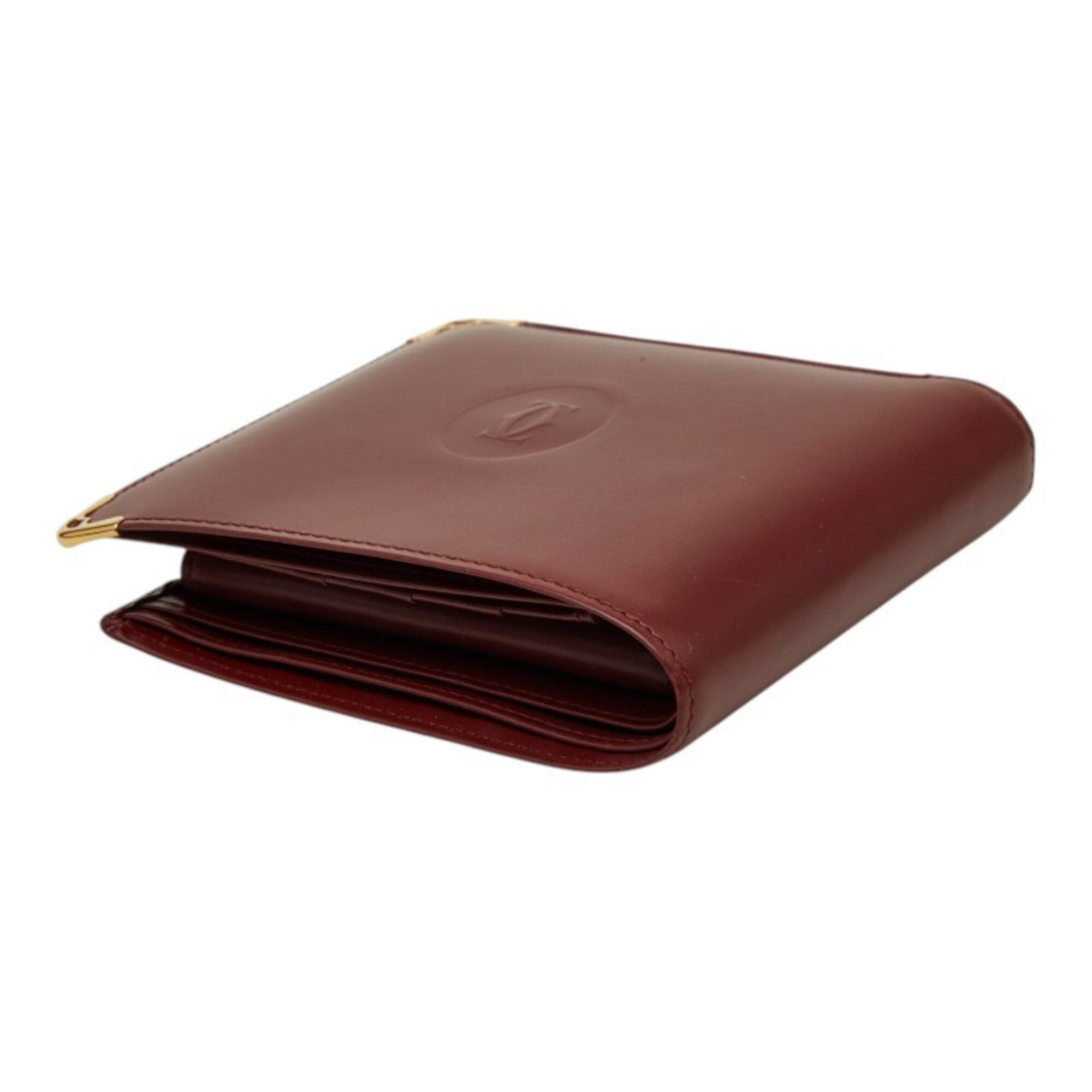Cartier Must Bordeaux Wine Red Leather Wallet (Bi-Fold) (Pre-Owned)