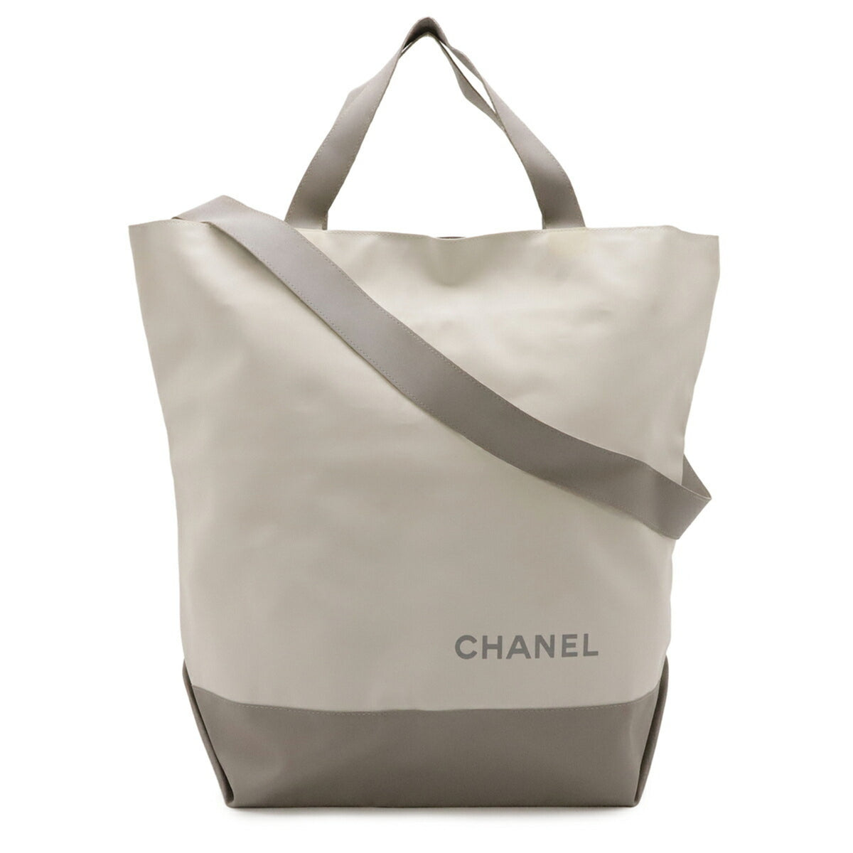Chanel Sport Ivory Light Gray Nylon Shoulder Bag Tote Bag (Pre-Owned)