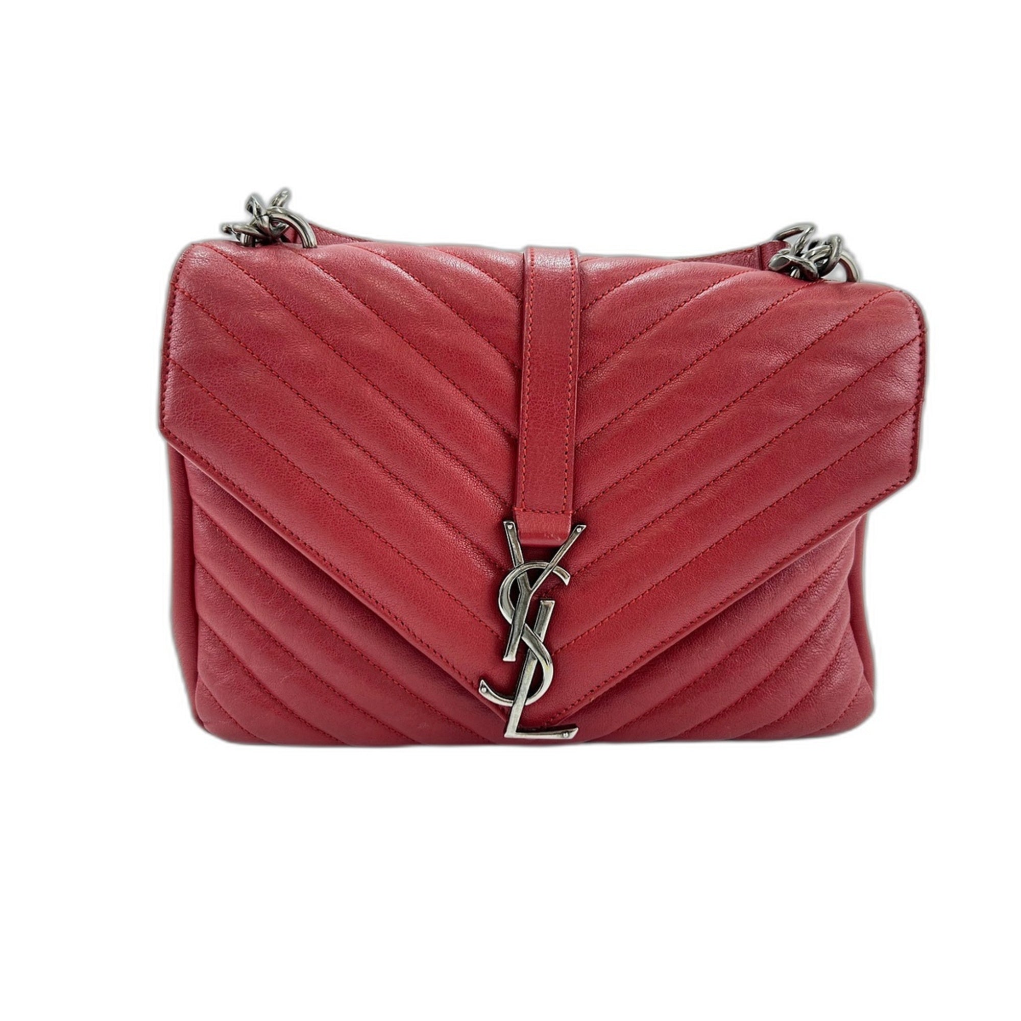 Yves Saint Laurent Red Color Leather Shoulder Bag (Pre-Owned)