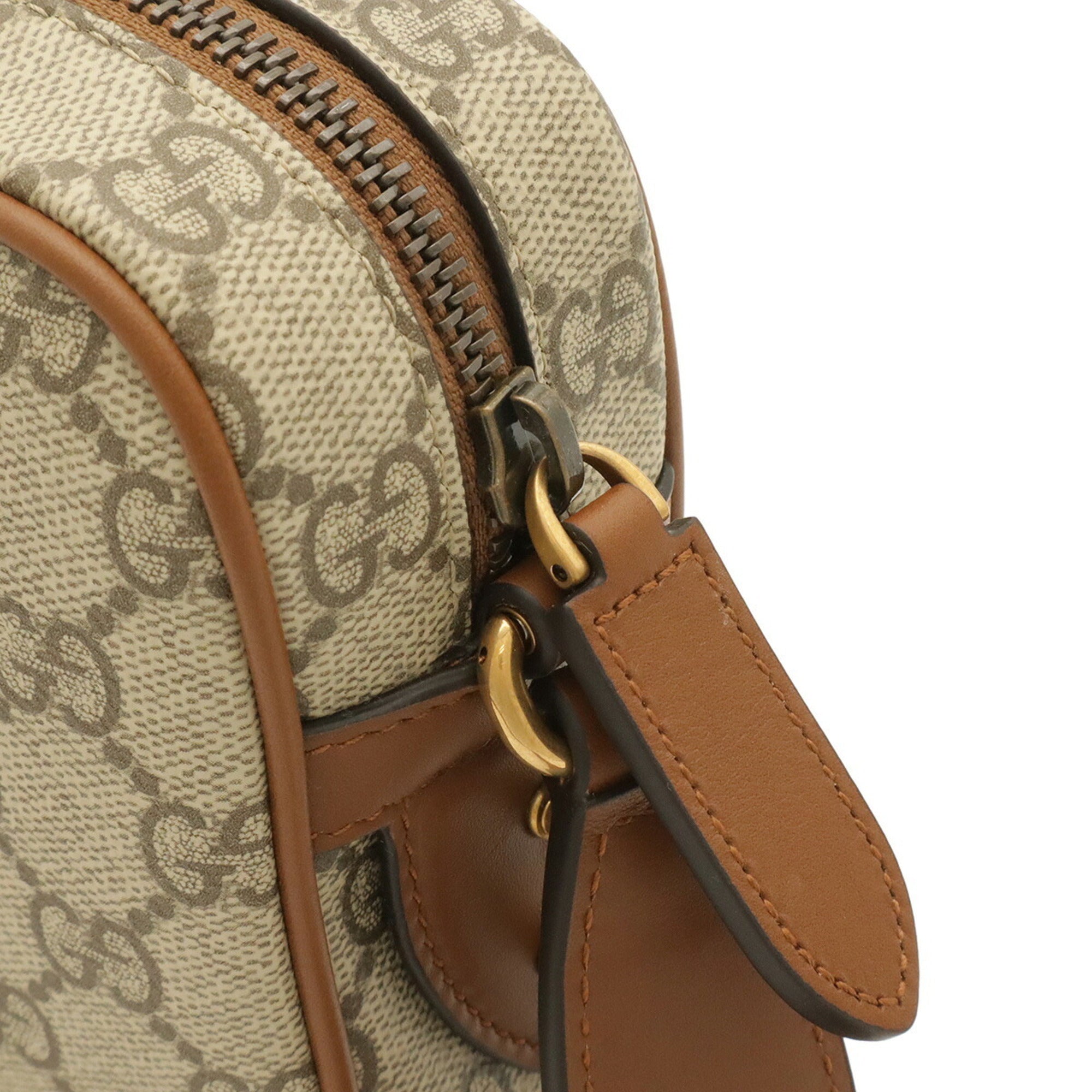 Gucci Beige Brown Brown Canvas Shoulder Bag (Pre-Owned)