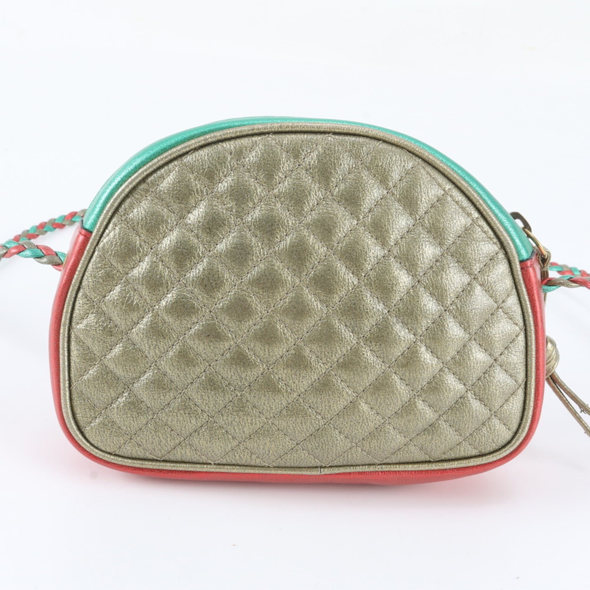 Gucci Green Red Color Leather Shoulder Bag (Pre-Owned)