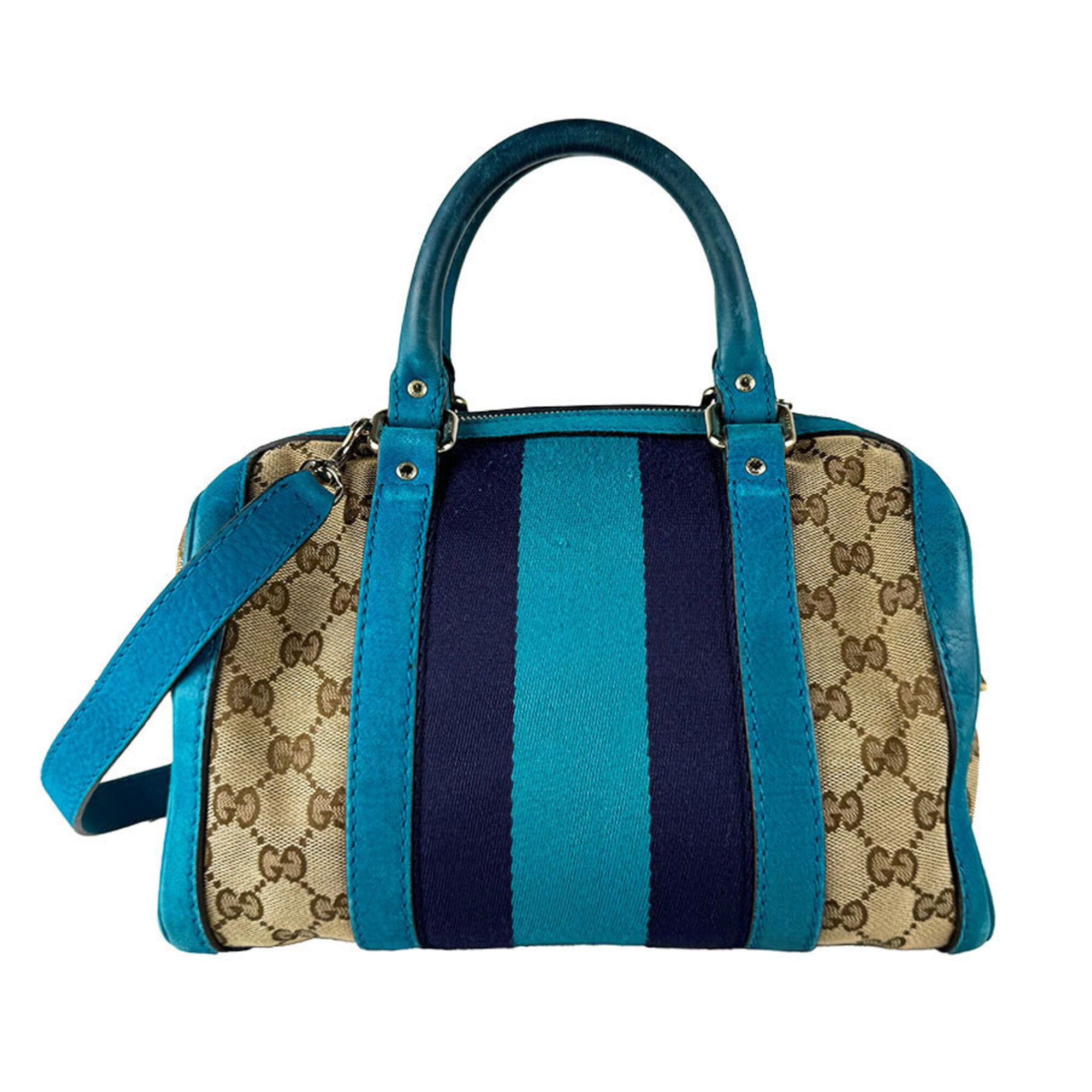 Gucci Brown Turquoise Gg Canvas Leather Handbag Shoulder Bag (Pre-Owned)