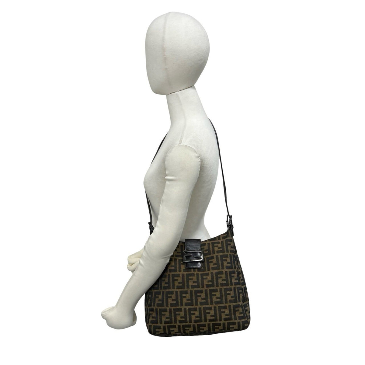 Fendi Black Brown Canvas Leather Shoulder Bag Tote Bag (Pre-Owned)