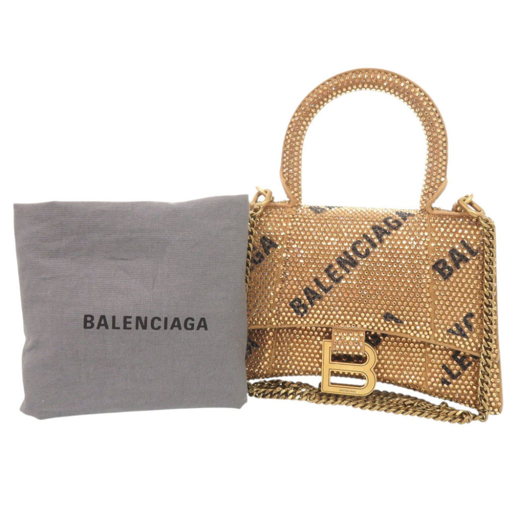 Balenciaga Gold Rhinestone Suede Handbag Shoulder Bag (Pre-Owned)