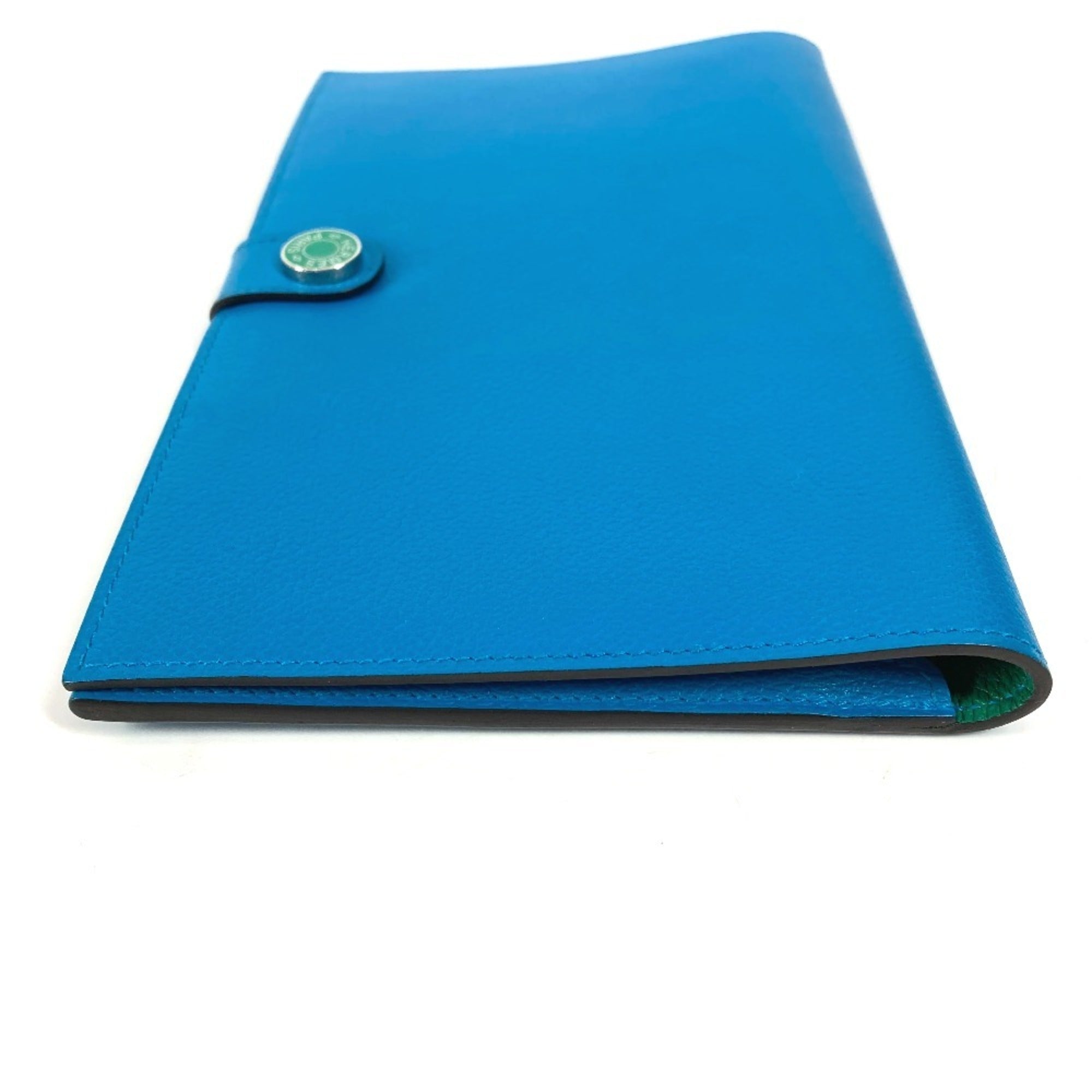 Hermes Blue Green Evercalf Leather Long Wallet (Bi-Fold) (Pre-Owned)