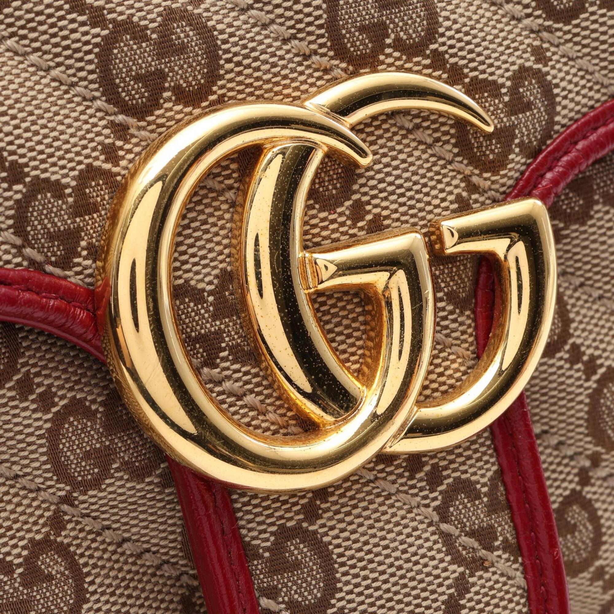Gucci Beige Red Color Canvas Leather Handbag Shoulder Bag (Pre-Owned)
