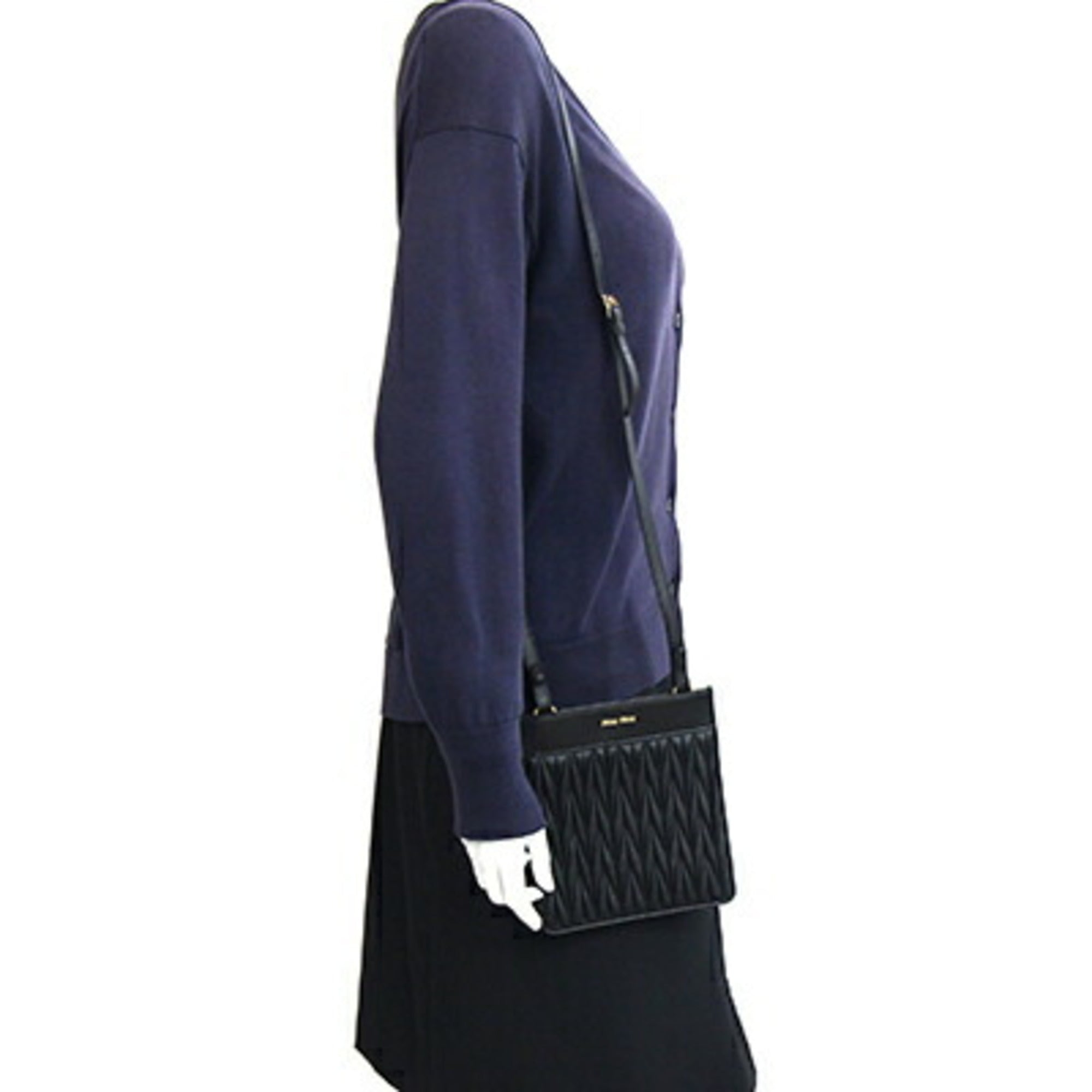 Miu Miu Matelasse Black Leather Pochette Shoulder Bag (Pre-Owned)