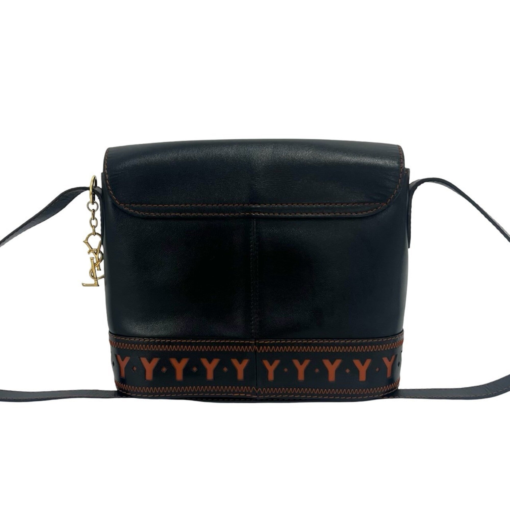 Yves Saint Laurent Black Brown Leather Shoulder Bag (Pre-Owned)