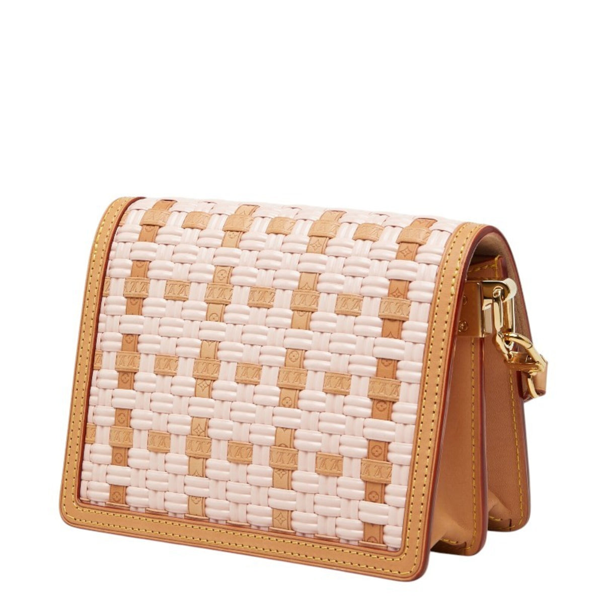 Louis Vuitton Pink Beige Leather Straw Shoulder Bag (Pre-Owned)