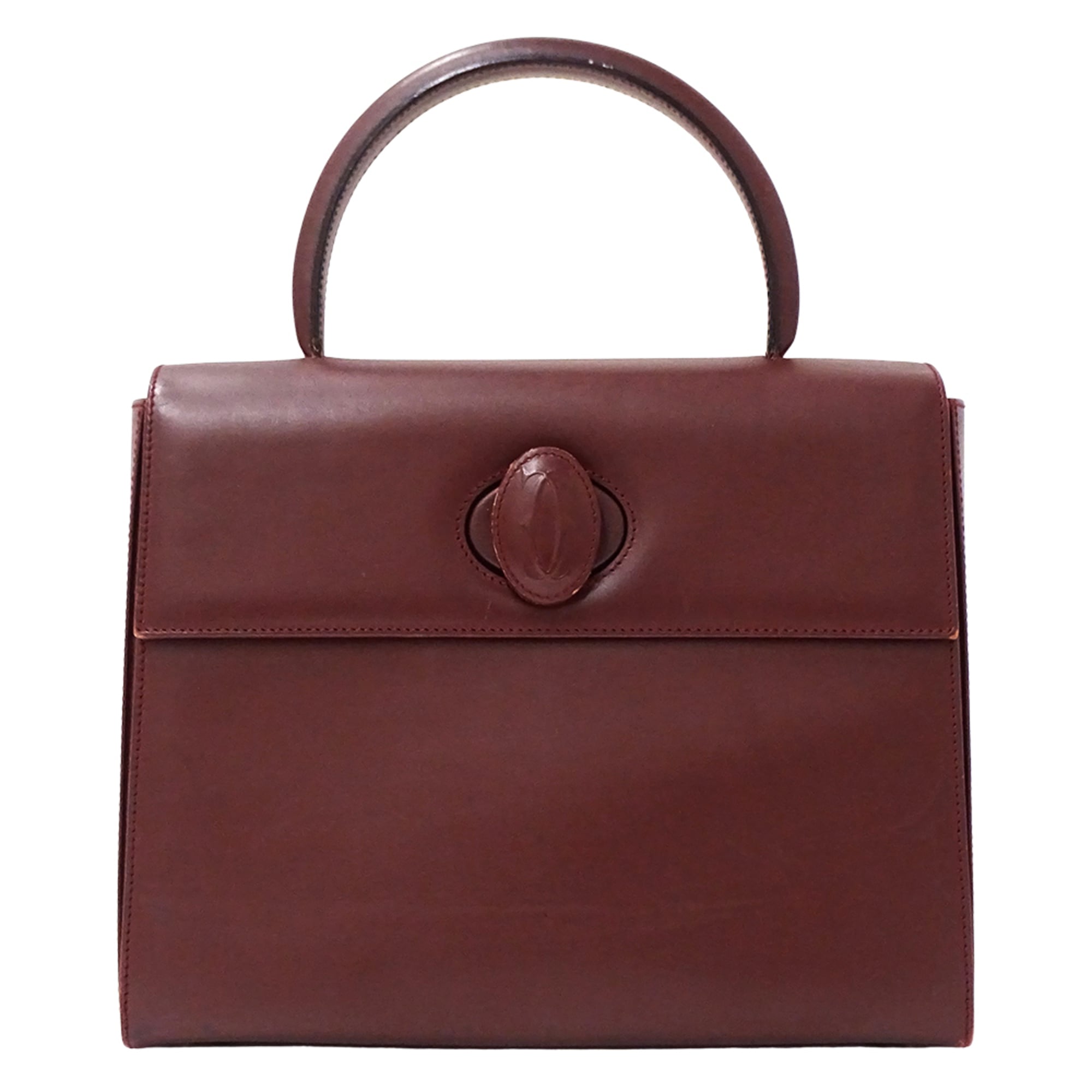 Cartier Bordeaux Red Color Wine Red Leather Handbag (Pre-Owned)