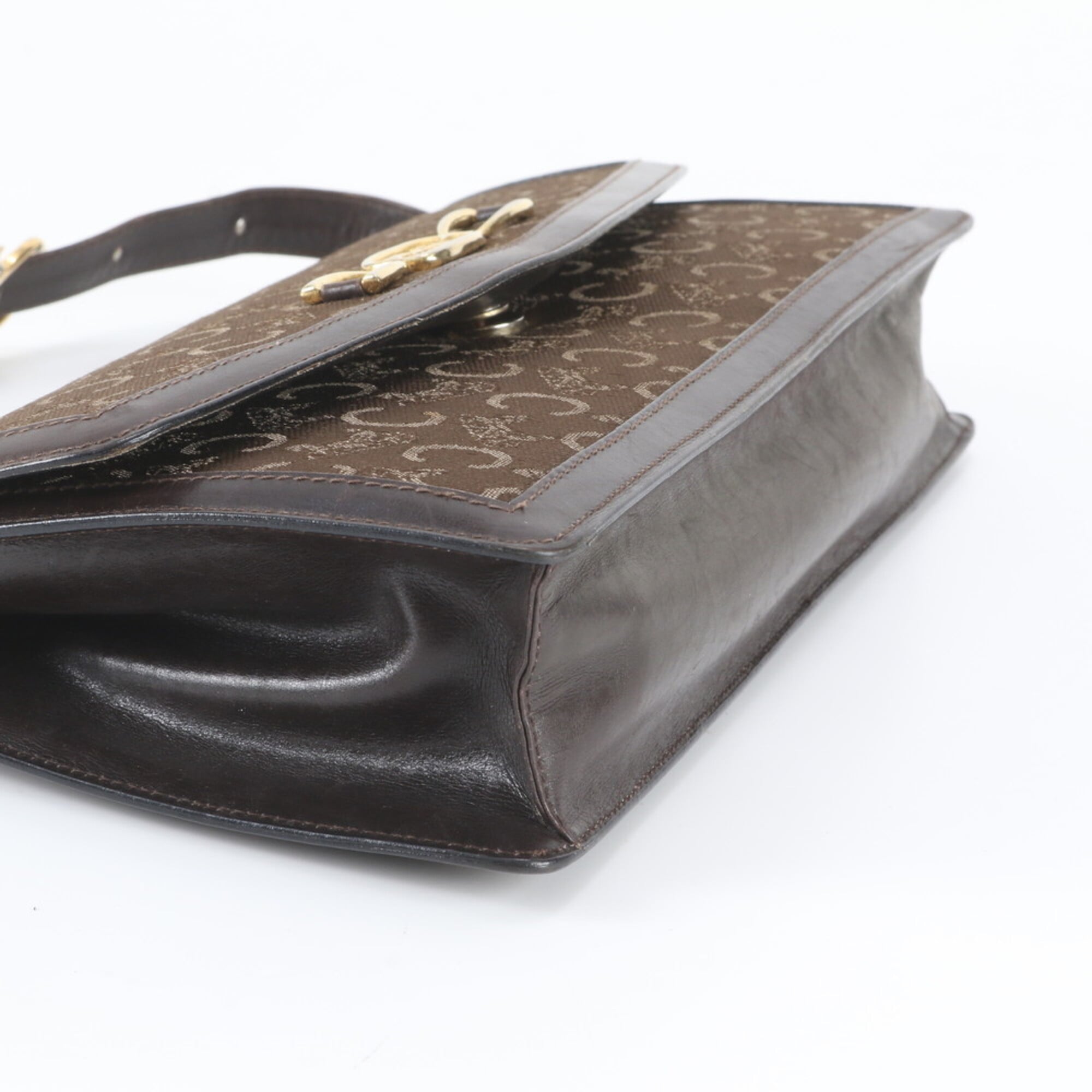 Celine Brown Leather Canvas Clutch Bag Handbag Shoulder Bag (Pre-Owned)